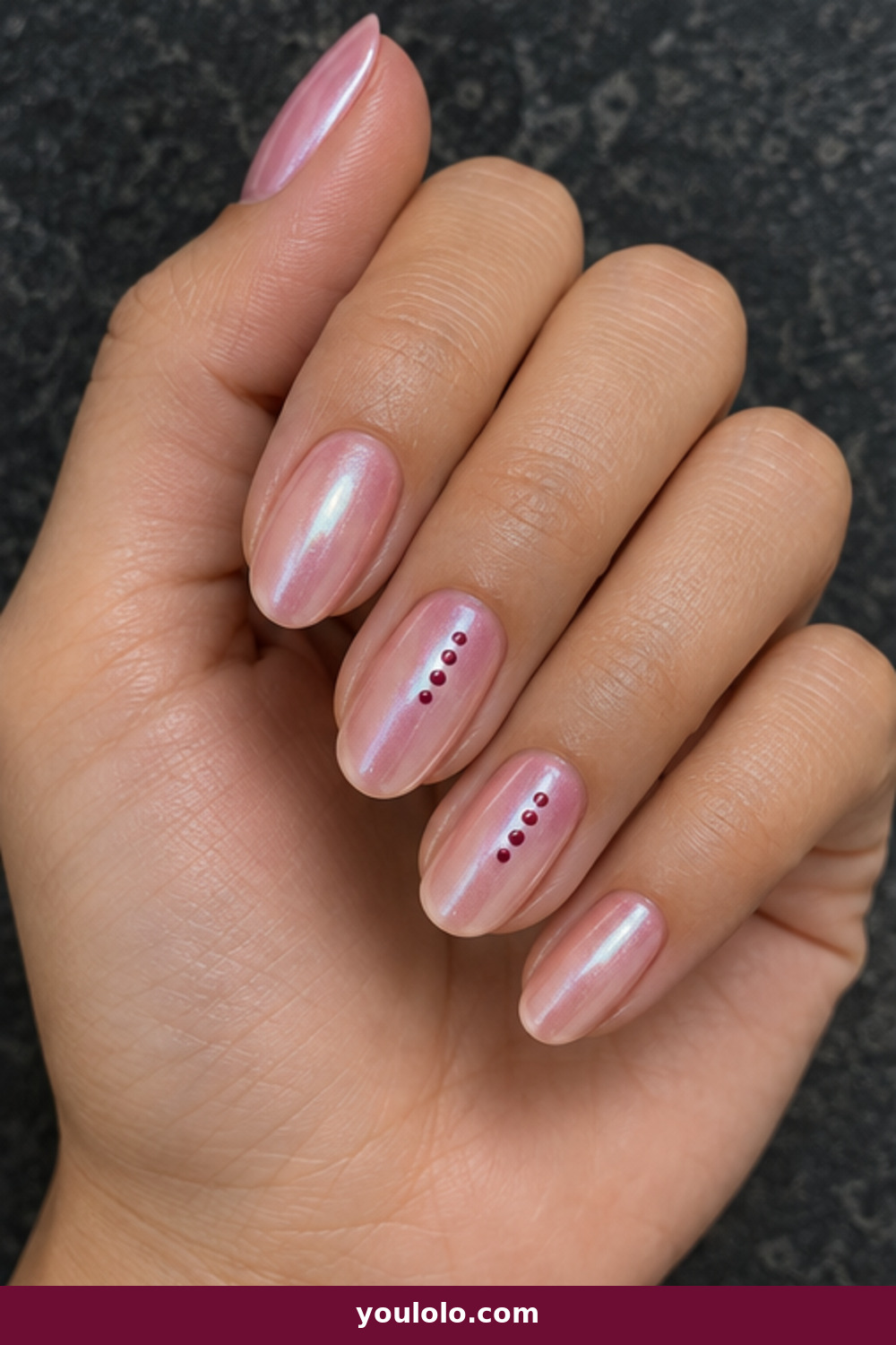 Pink Polka Dot Nails idea 11: Pearl Chrome Berry Line