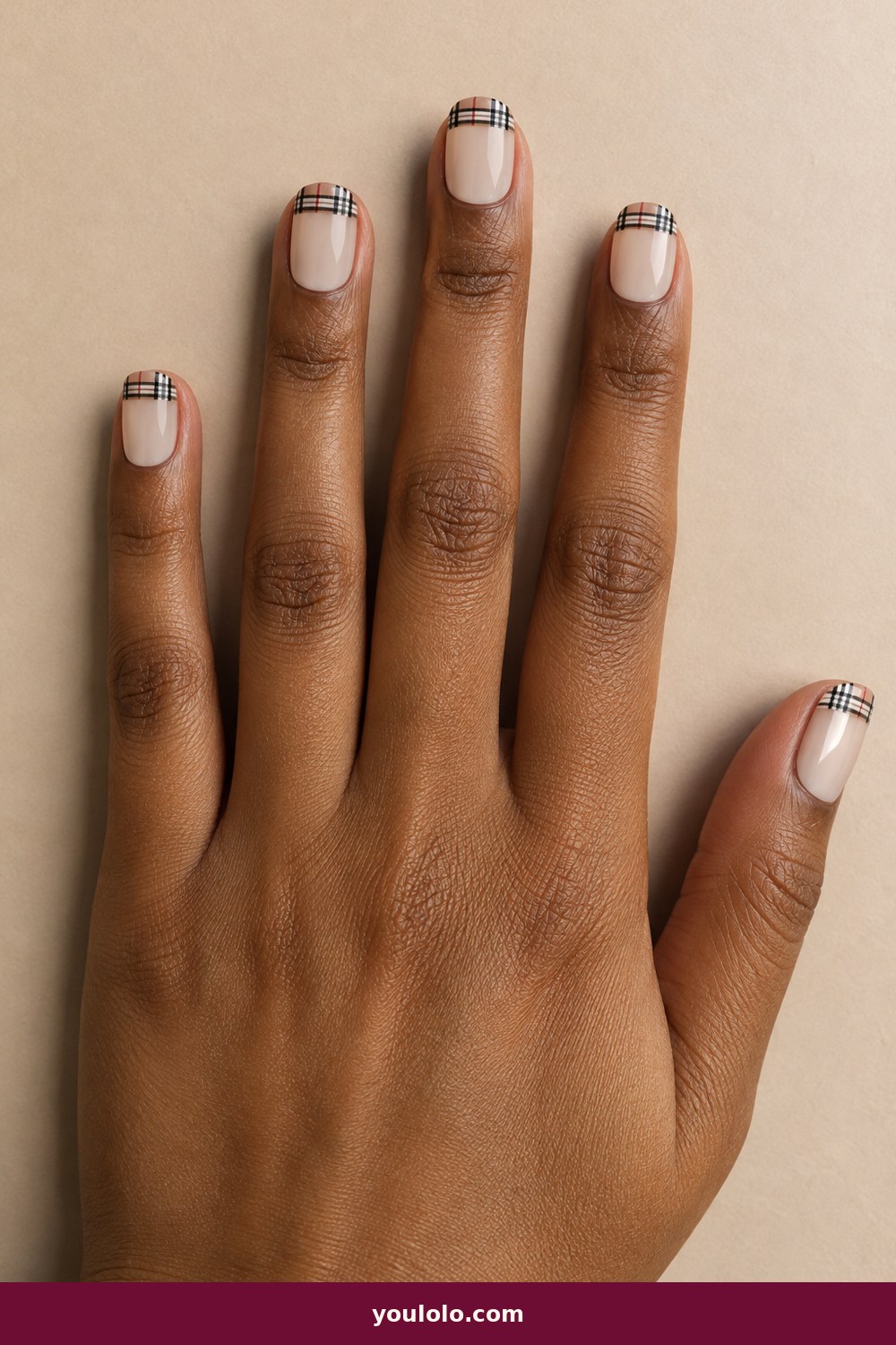 Burberry Nails idea 11: Plaid Cuticle Cuffs
