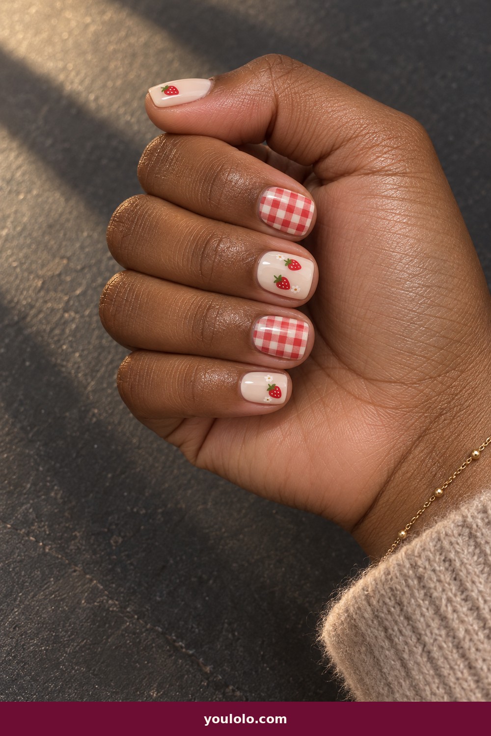 Strawberry Picnic — Short Red Nails idea 11
