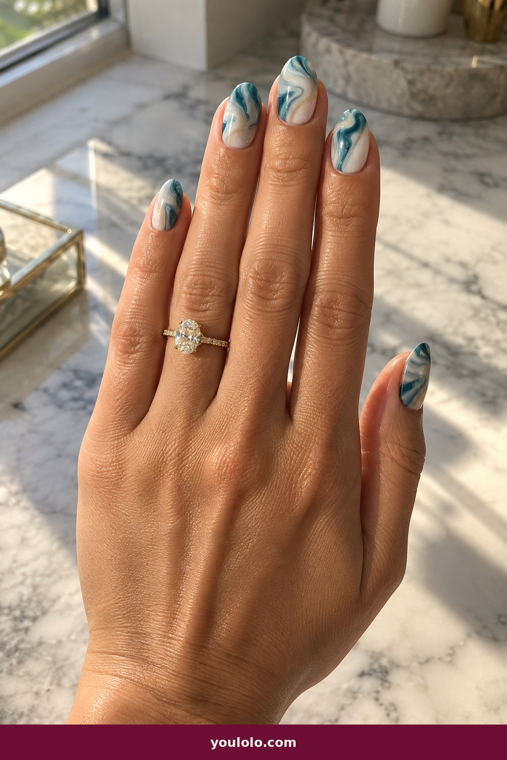 Cruise Nails idea 11: Teal Marble Water