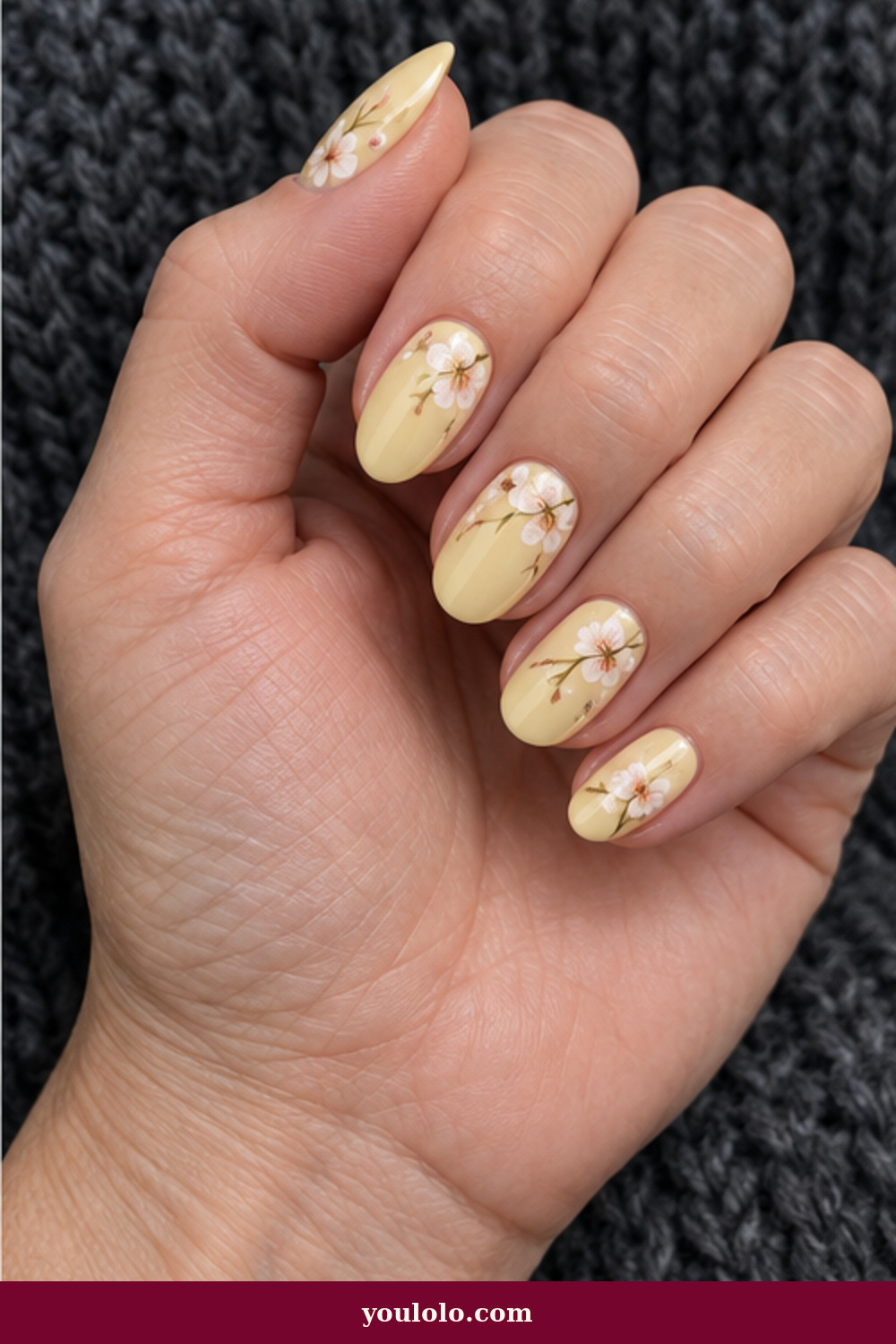 Butter Yellow Blossoms Cherry Blossom Nails idea