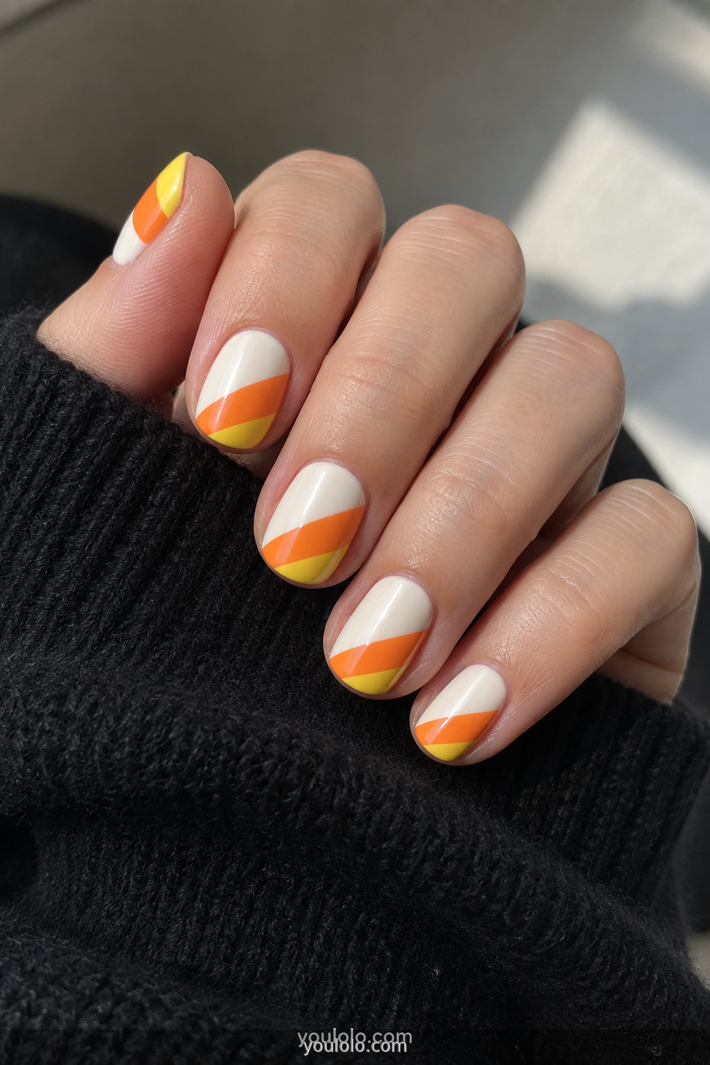 Cream orange and yellow candy corn color blocked nails