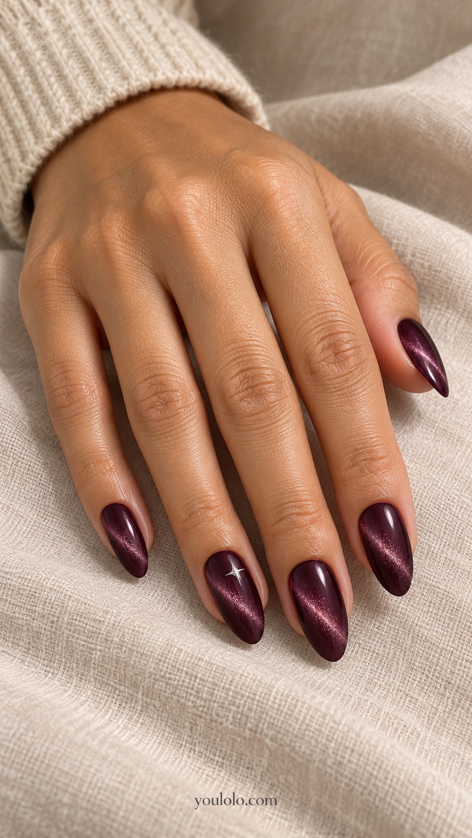 plum cat eye nails — Deep Plum Star Point