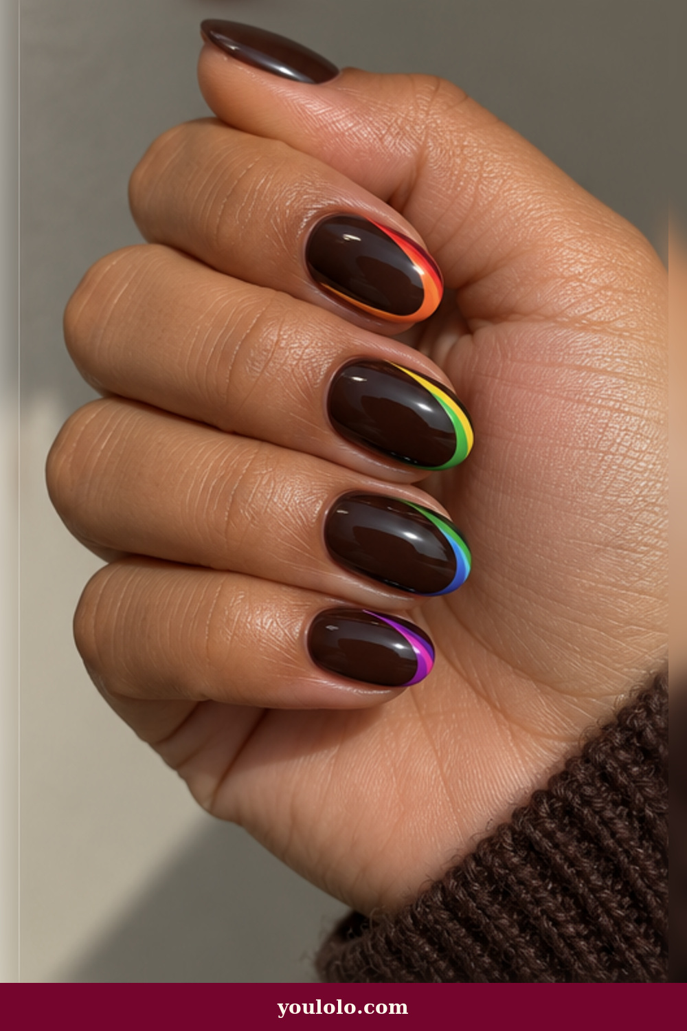 Espresso Rainbow Side French Rainbow Nails idea