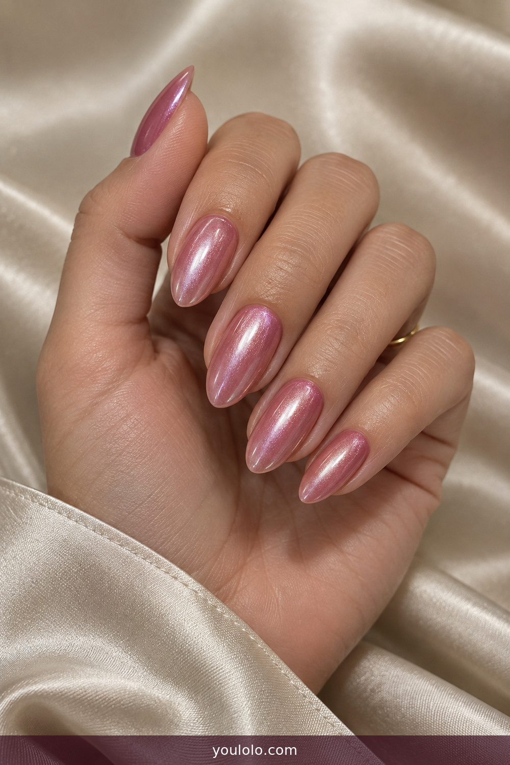 Pearl glazed raspberry almond manicure