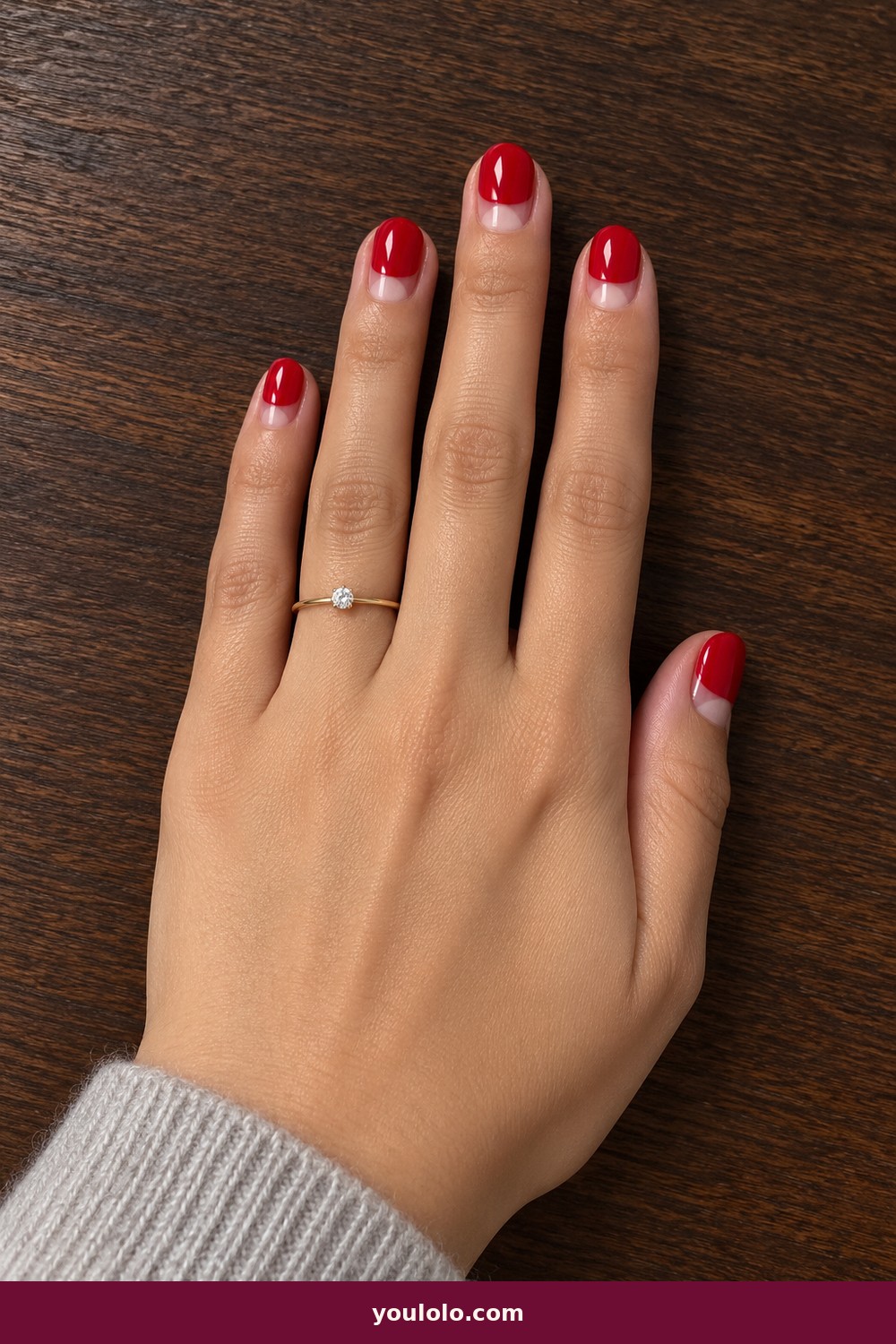 Half-Moon Red — Short Red Nails idea 12