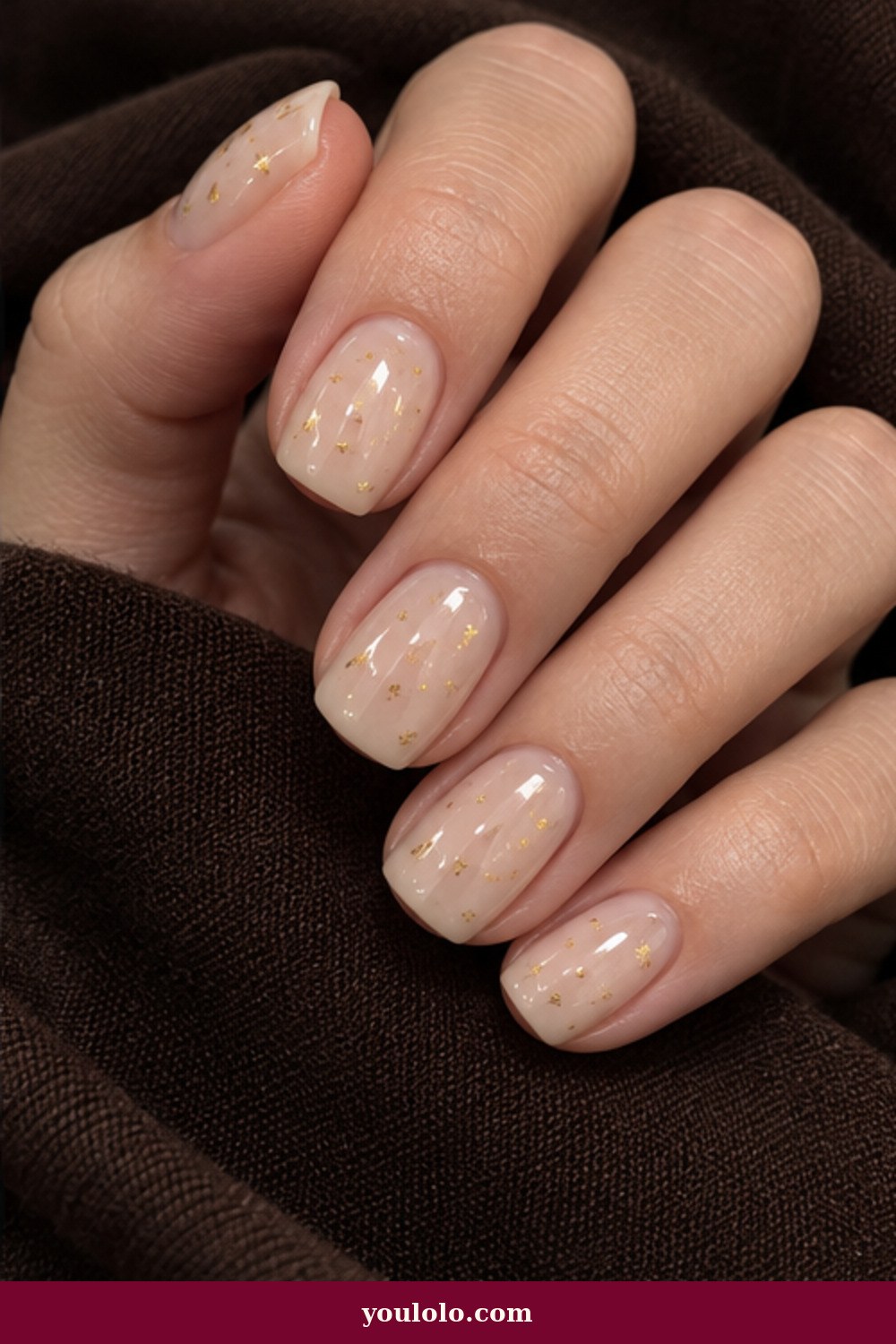 Luxury Nails idea 12: Milky Beige Gold Flecks