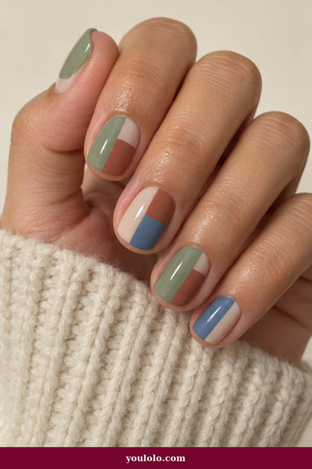 Simple Funky Nails idea 12: Muted Color Blocks