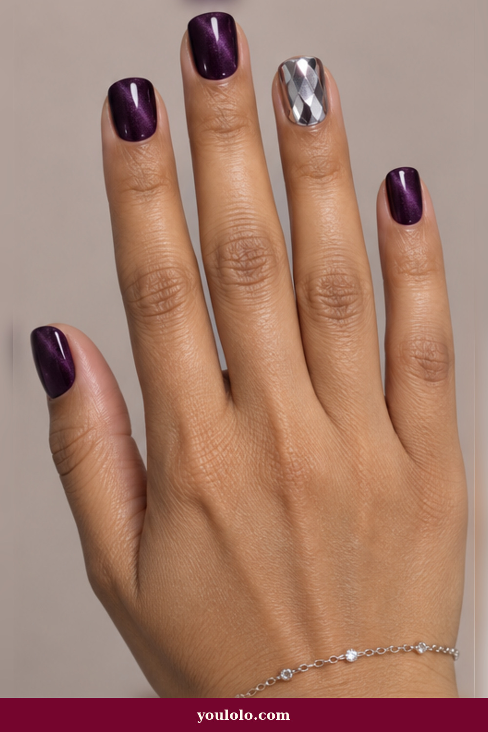 Plum Concert-Light Accent BTS Nails idea