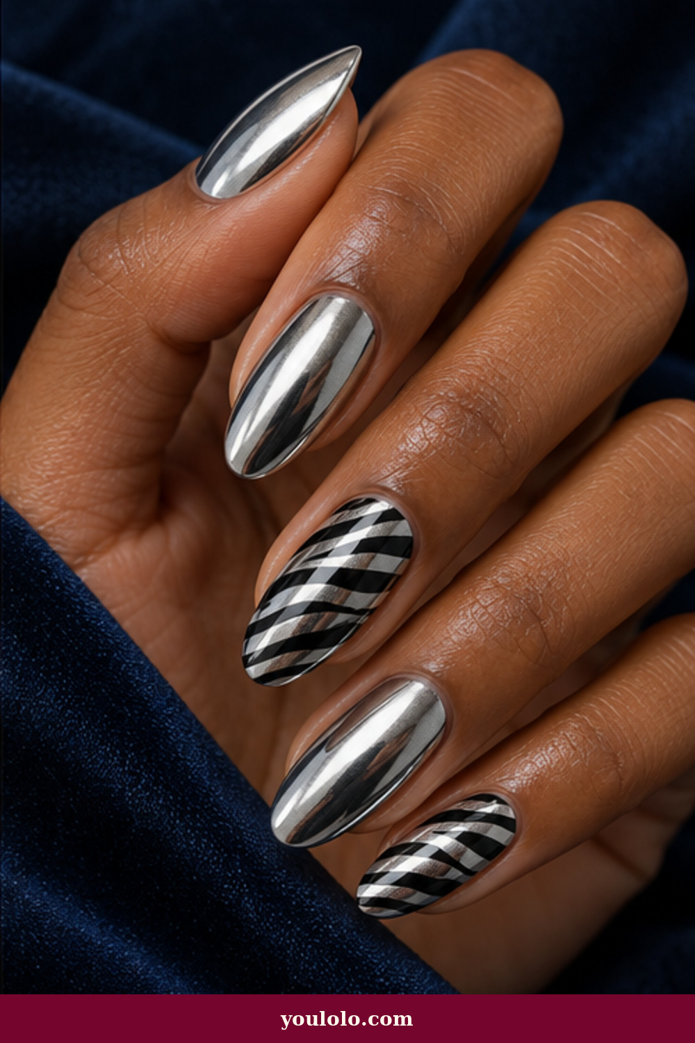 Zebra Print Nails idea 12: Silver Chrome Zebra