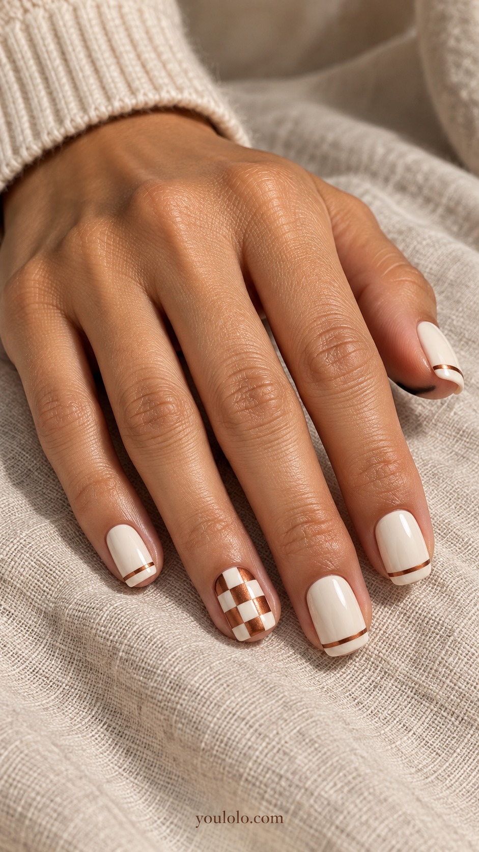 copper chrome nails — Copper Checker Accent