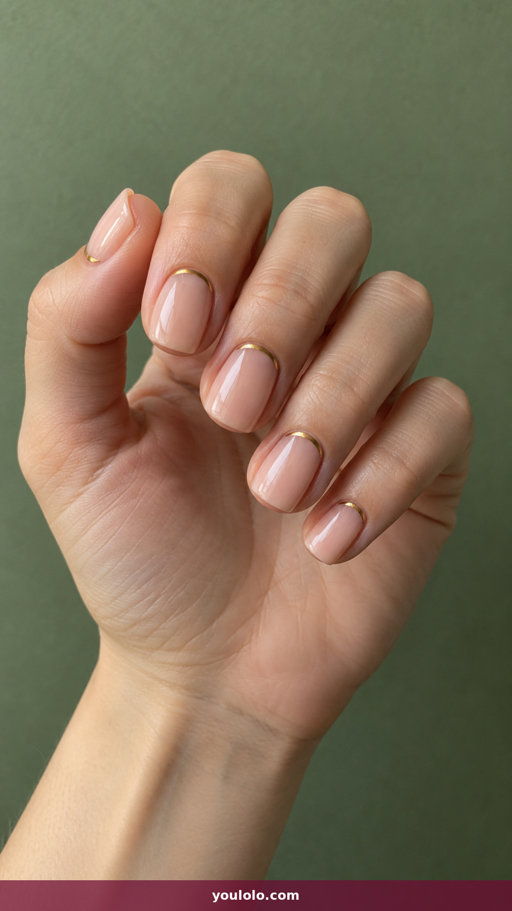 Peach Nails idea 13: Peach Gold Cuticle Lines in a realistic fall manicure