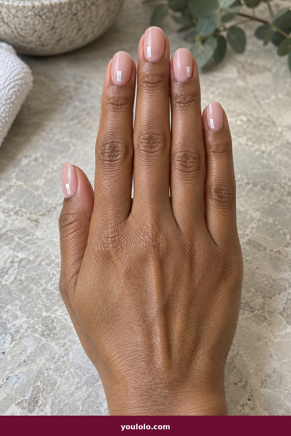 Pink and White Nails idea 13: Pink Glass Blocks, medium oval translucent pink nails with small opaque white blocks