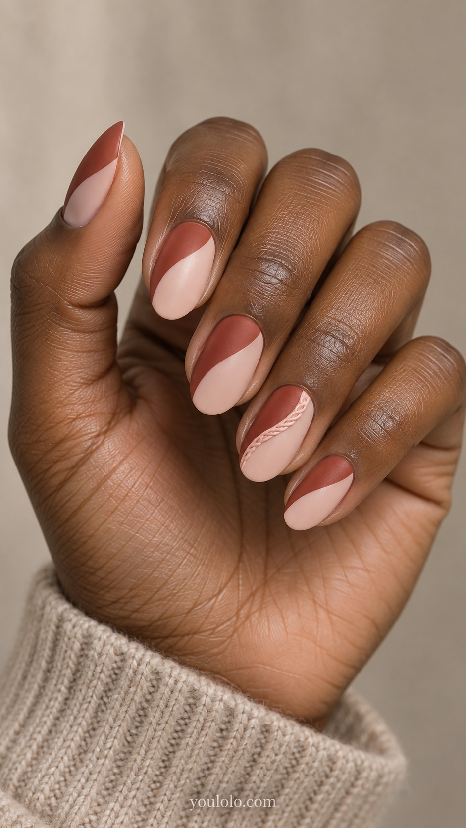 sweater nails — Rust and Blush Color Blocks
