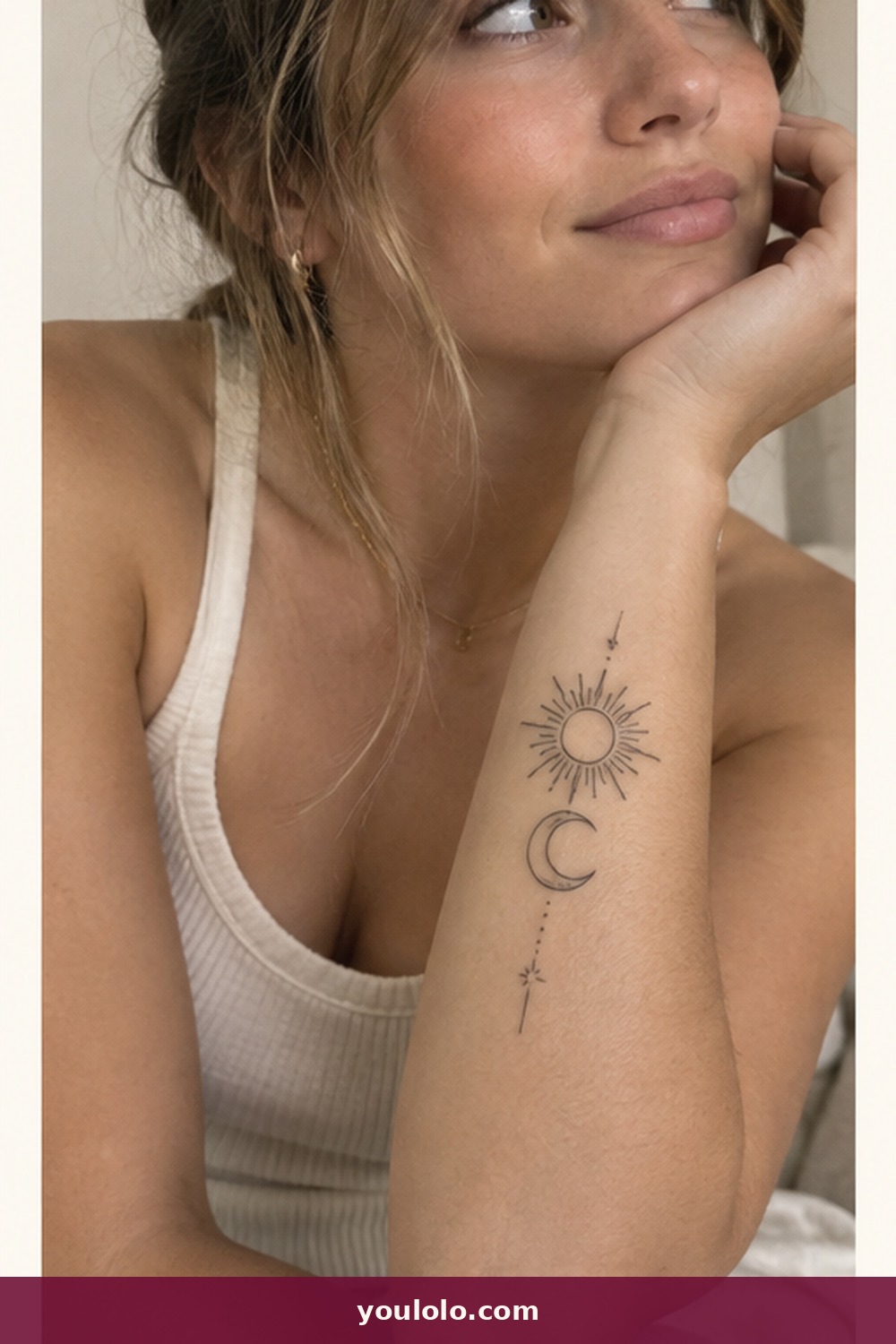 Sun and Crescent Balance — idea 13 from Fine Line Tattoos for Women