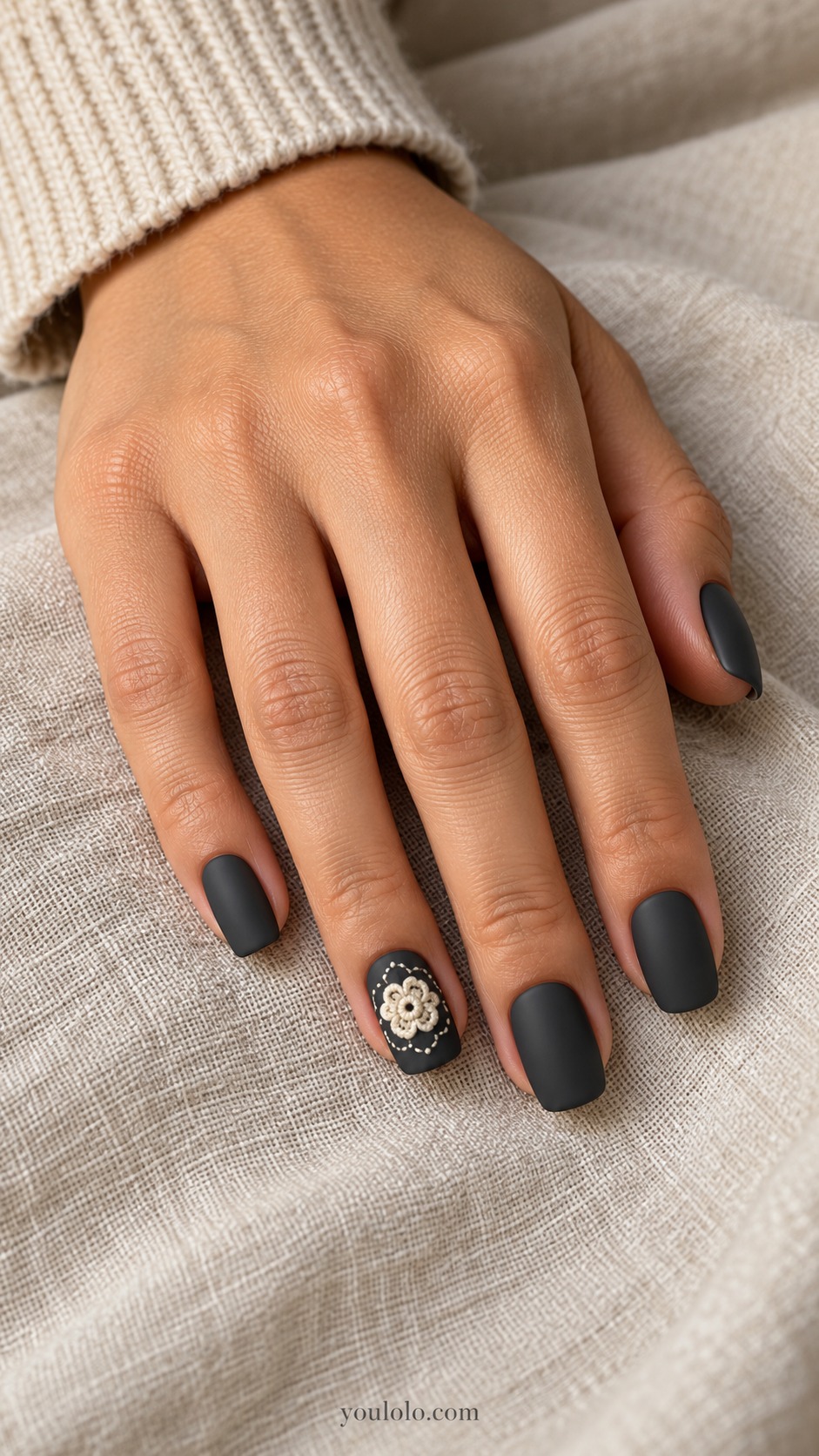 sweater nails — Charcoal Crochet Medallion