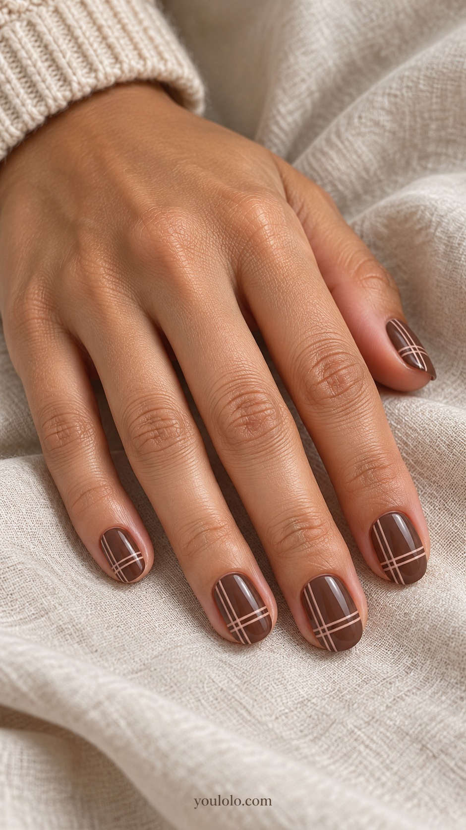 fall plaid nails — Chocolate Blush Crosshatch