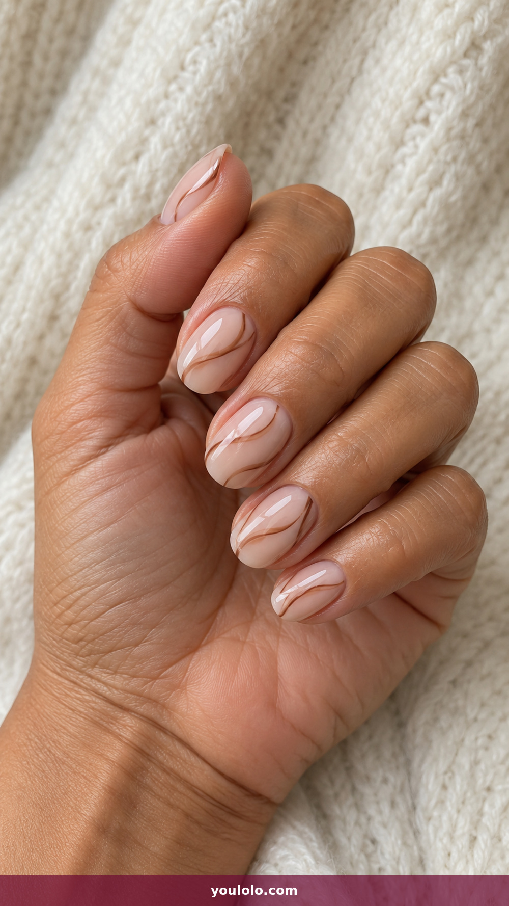 Peach Nails idea 14: Cocoa Swirl Peach in a realistic fall manicure