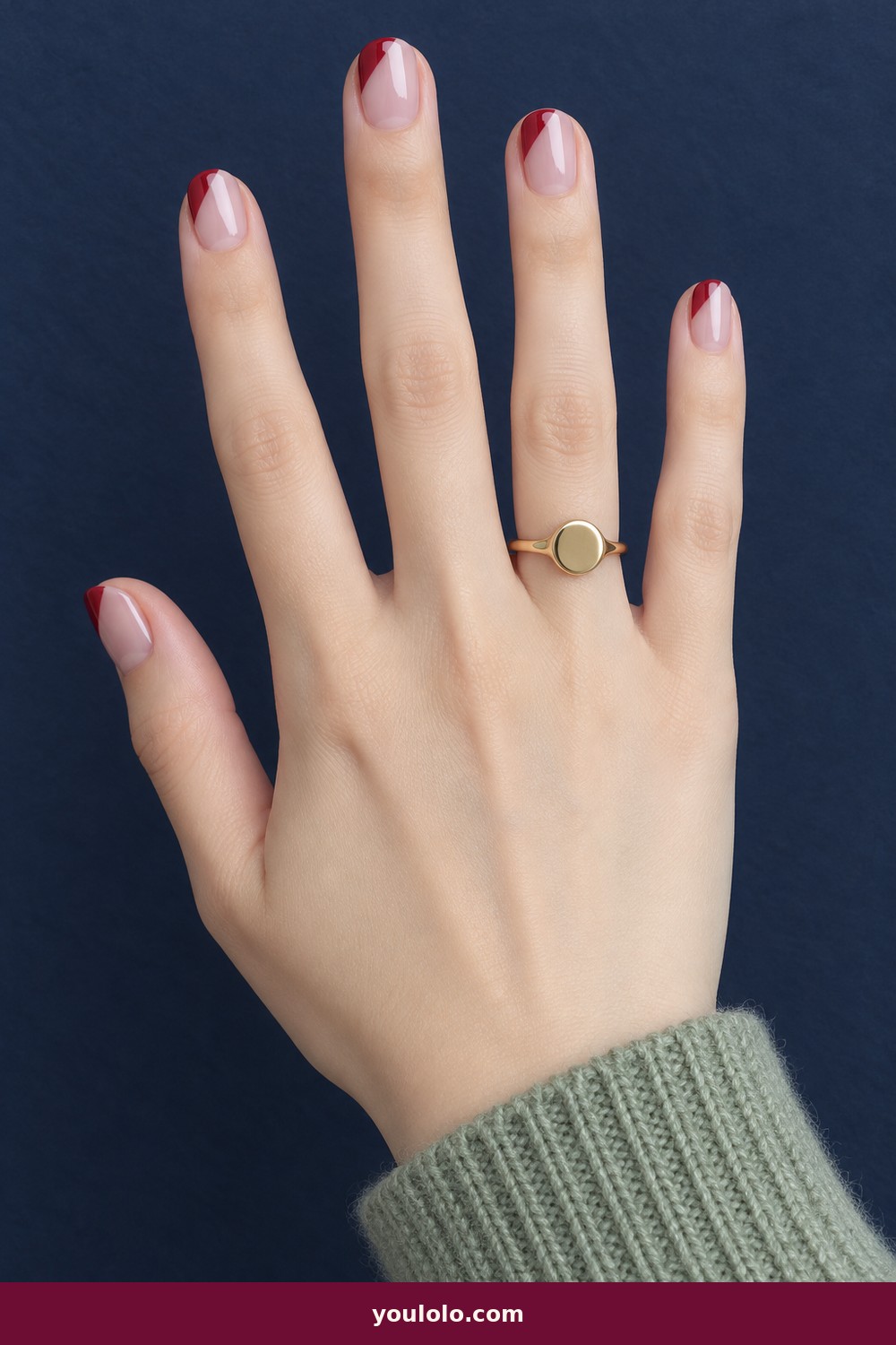 Crimson Side French — Short Red Nails idea 14