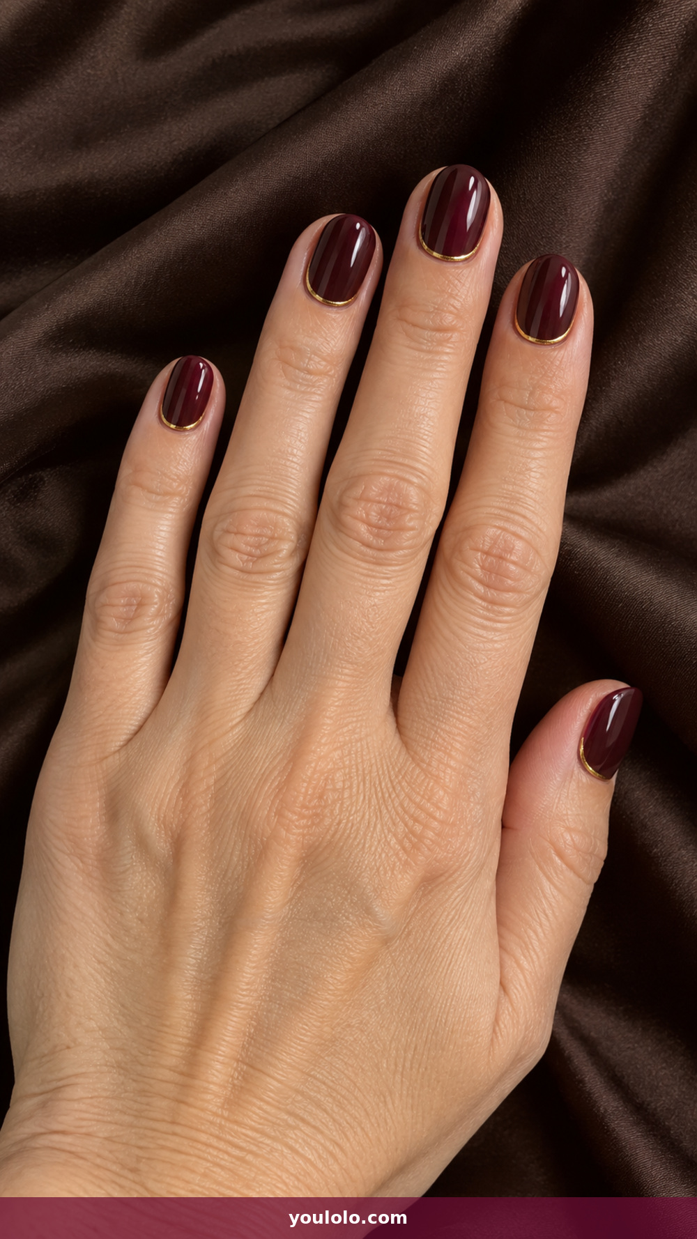 Short Oval Nails idea 14: Fine Gold Cuticle Line in a realistic fall manicure