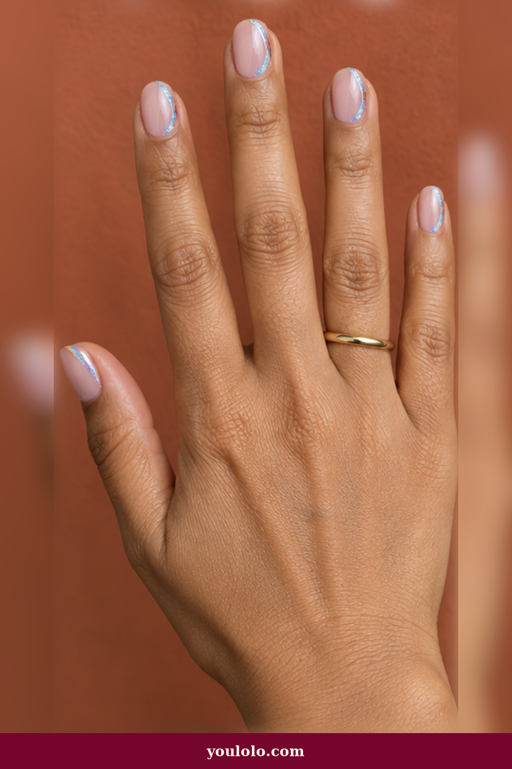 Festival Nails idea 14: holographic side French on sheer nude nails