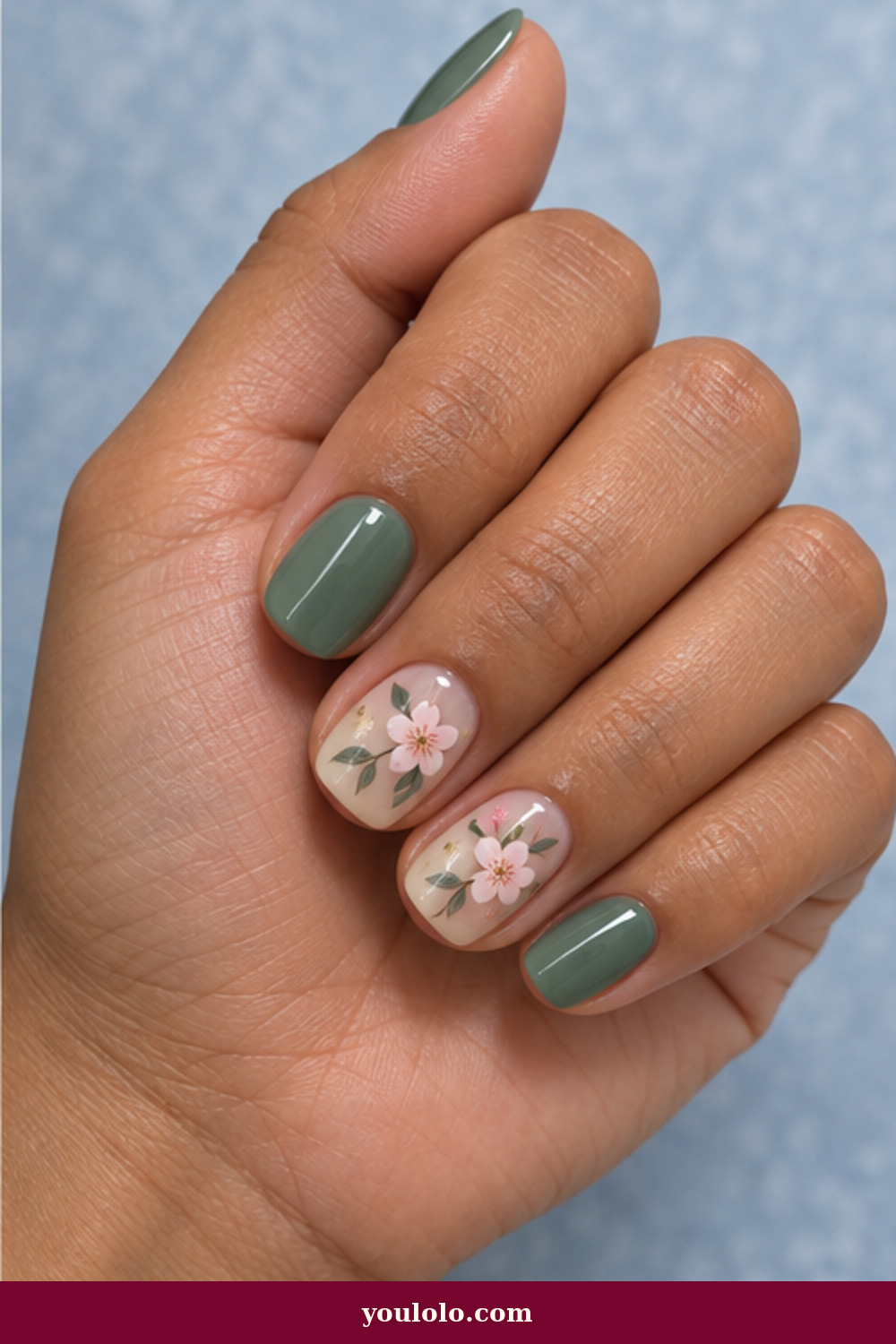 Jade Green Blossom Pair Cherry Blossom Nails idea