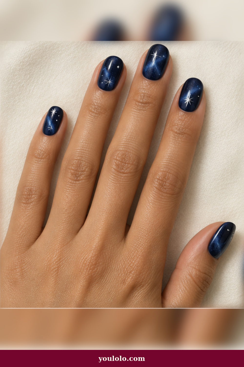 Midnight Blue Velvet Stars Christmas Nails Short idea