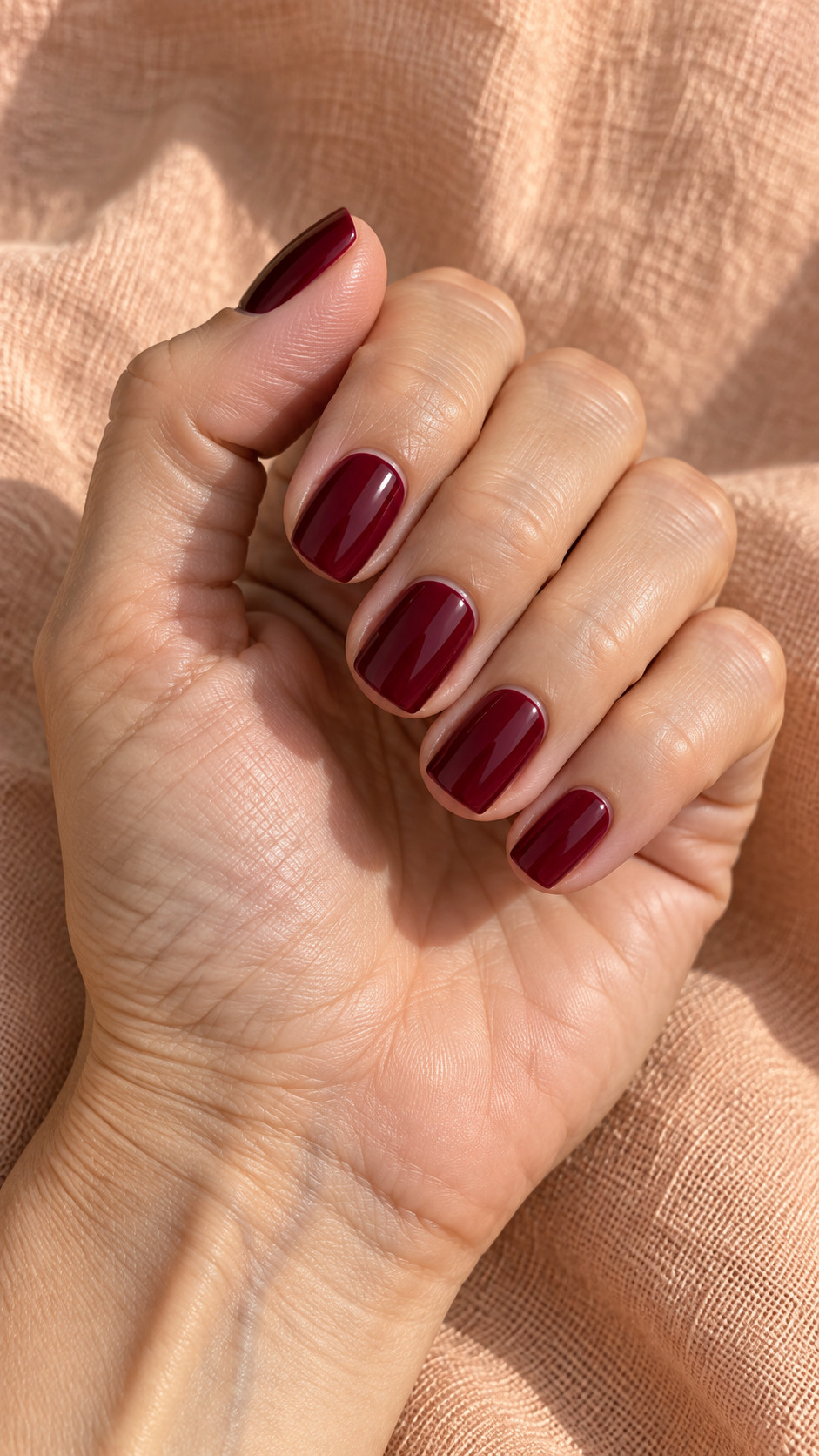 Italian Manicure idea 15: Deep Wine Finish manicure on a realistic feminine hand