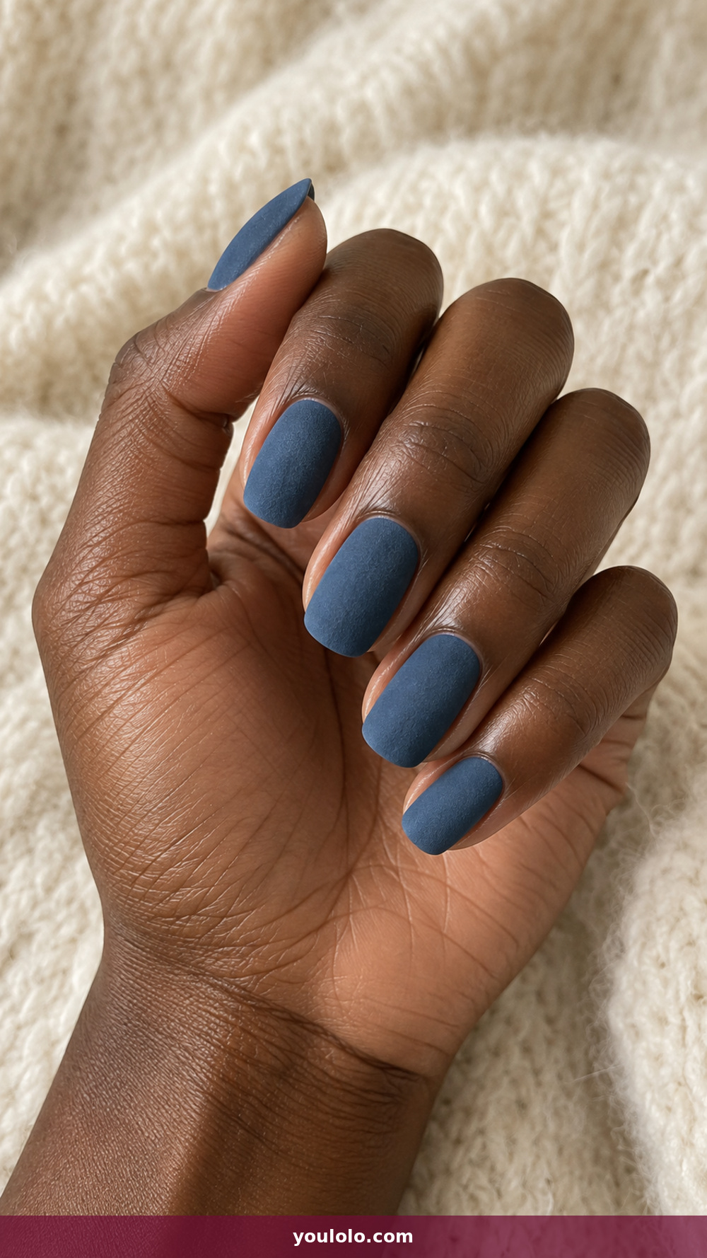 Matte Nails idea 15: Denim Blue Suede in a realistic fall manicure