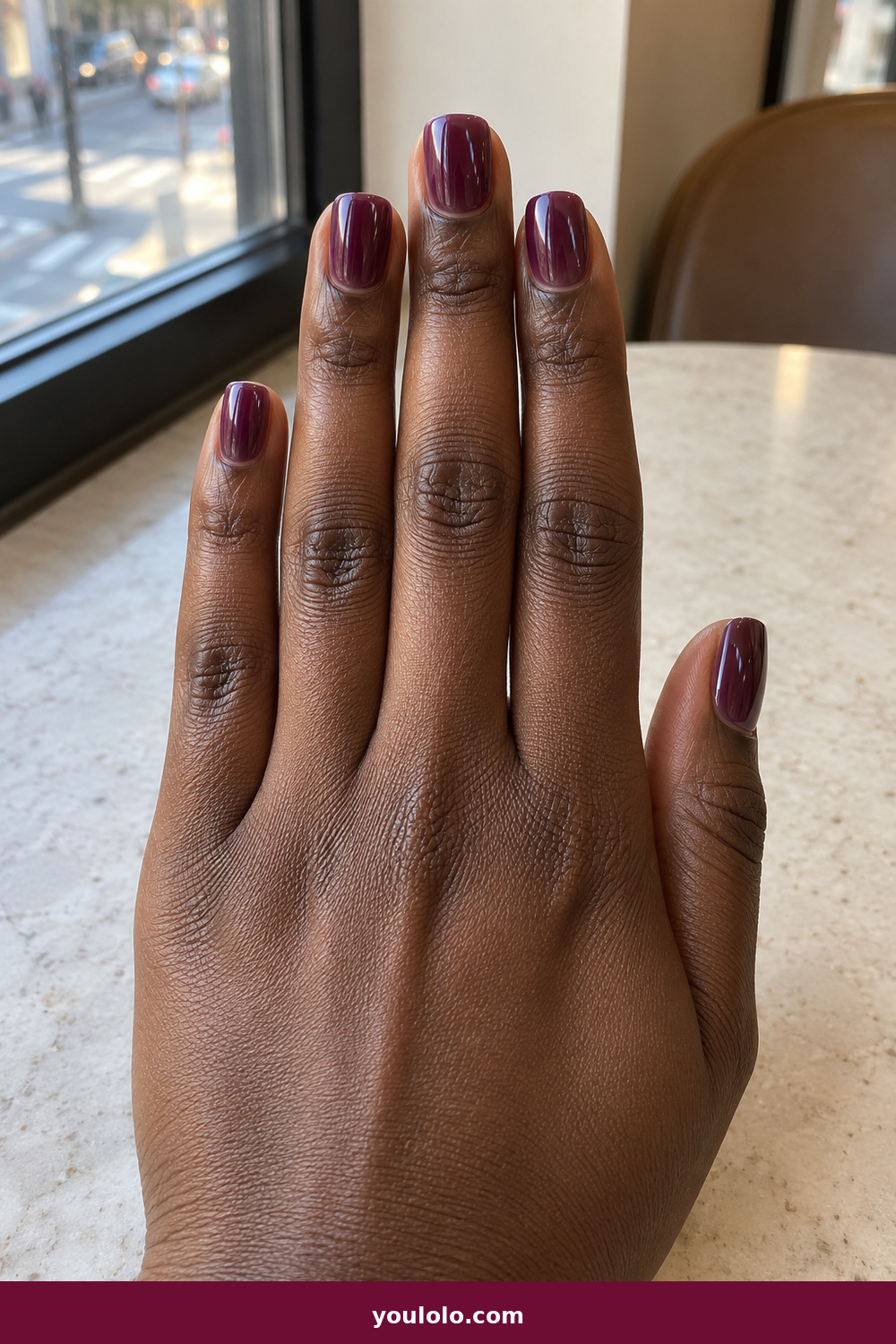 Gel Nails Ideas idea 15: Grape Jelly, short squoval translucent grape jelly gel, even and glossy