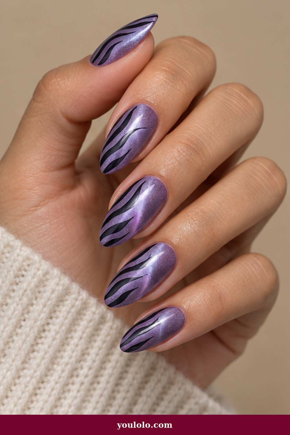Zebra Print Nails idea 15: Lavender Cat-Eye Zebra