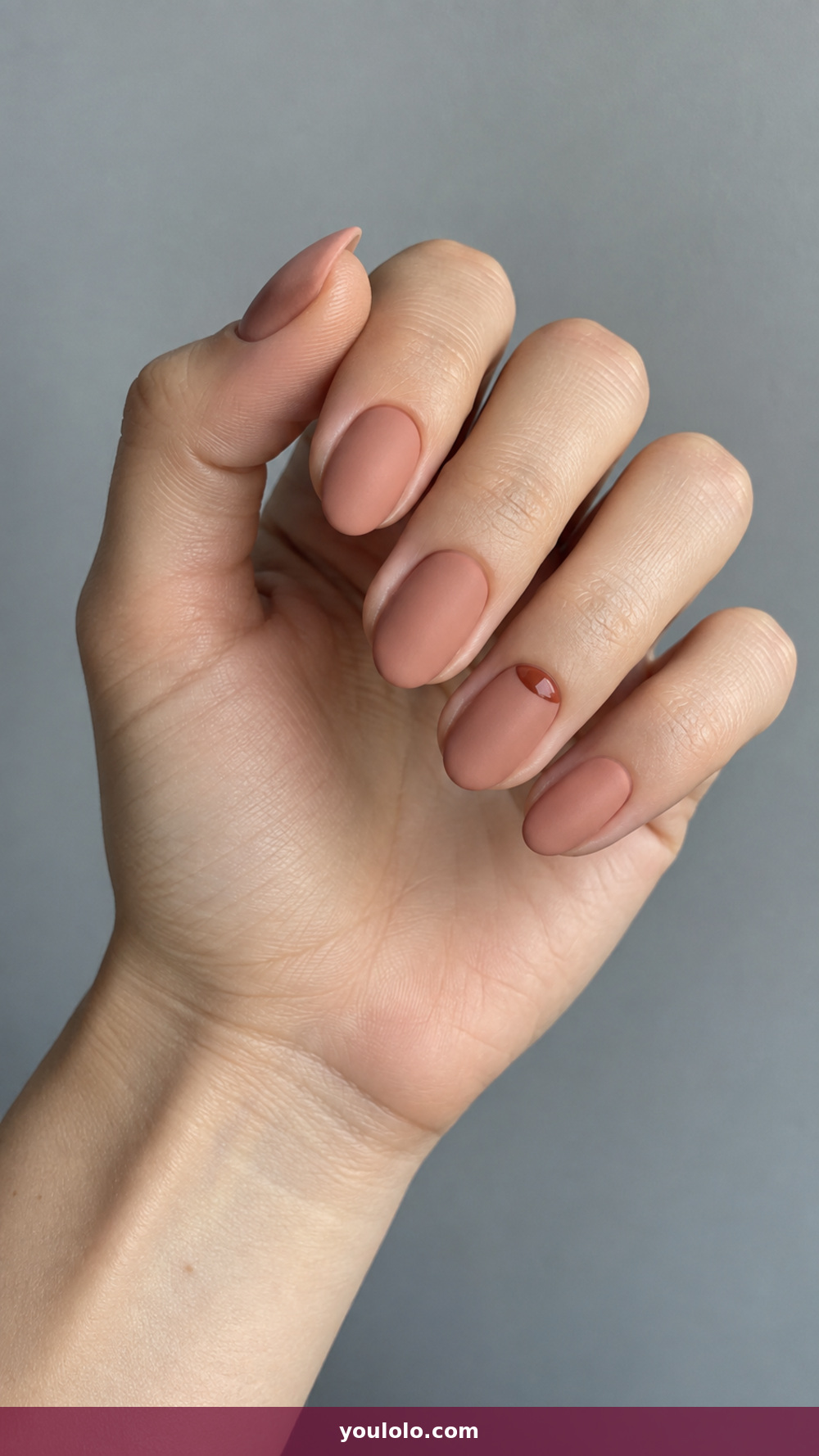 Peach Nails idea 15: Matte Clay Peach in a realistic fall manicure