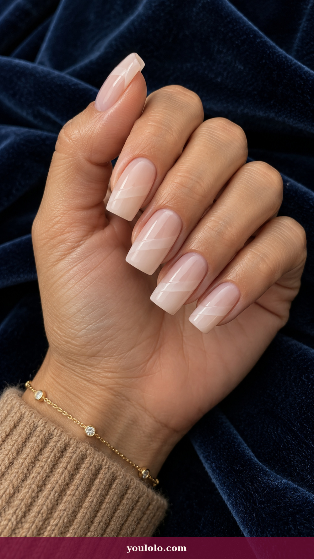 Long Square Nails idea 15: Milky Optical Step on a realistic feminine hand