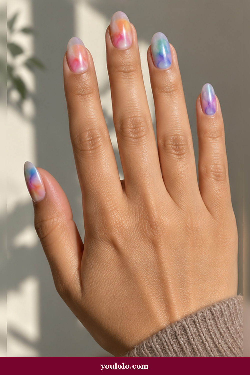 Pearl Blooming-Gel Clouds Rainbow Nails idea