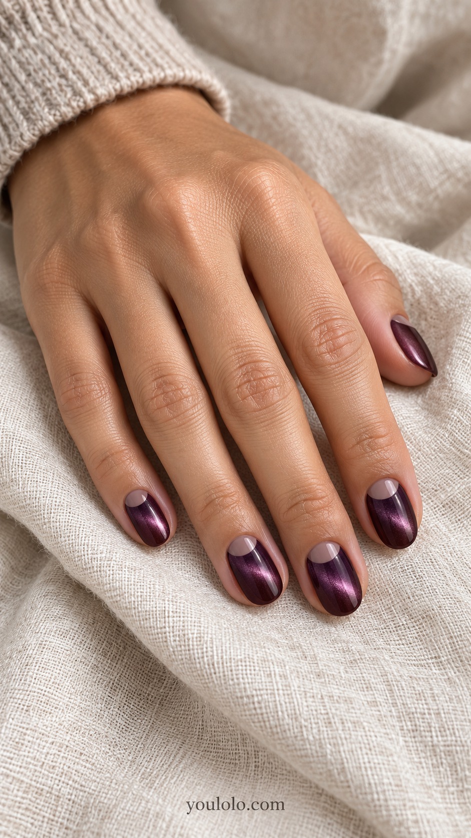 plum cat eye nails — Plum Mocha Half-Moons