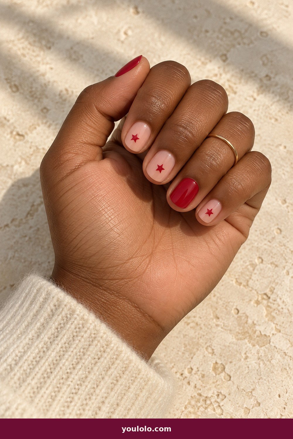 Red Star Details — Short Red Nails idea 15