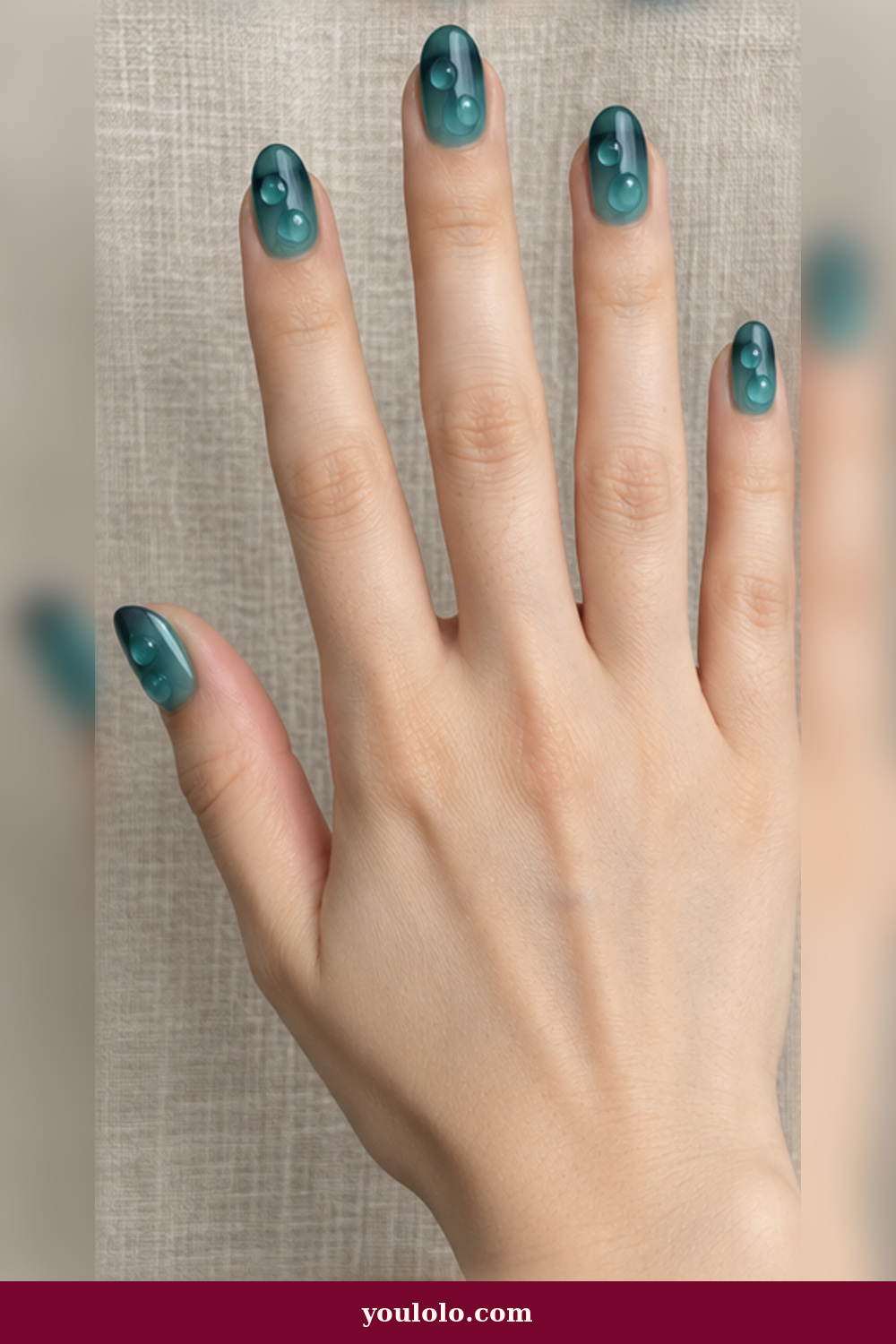Festival Nails idea 15: teal glass nails with clear water droplets