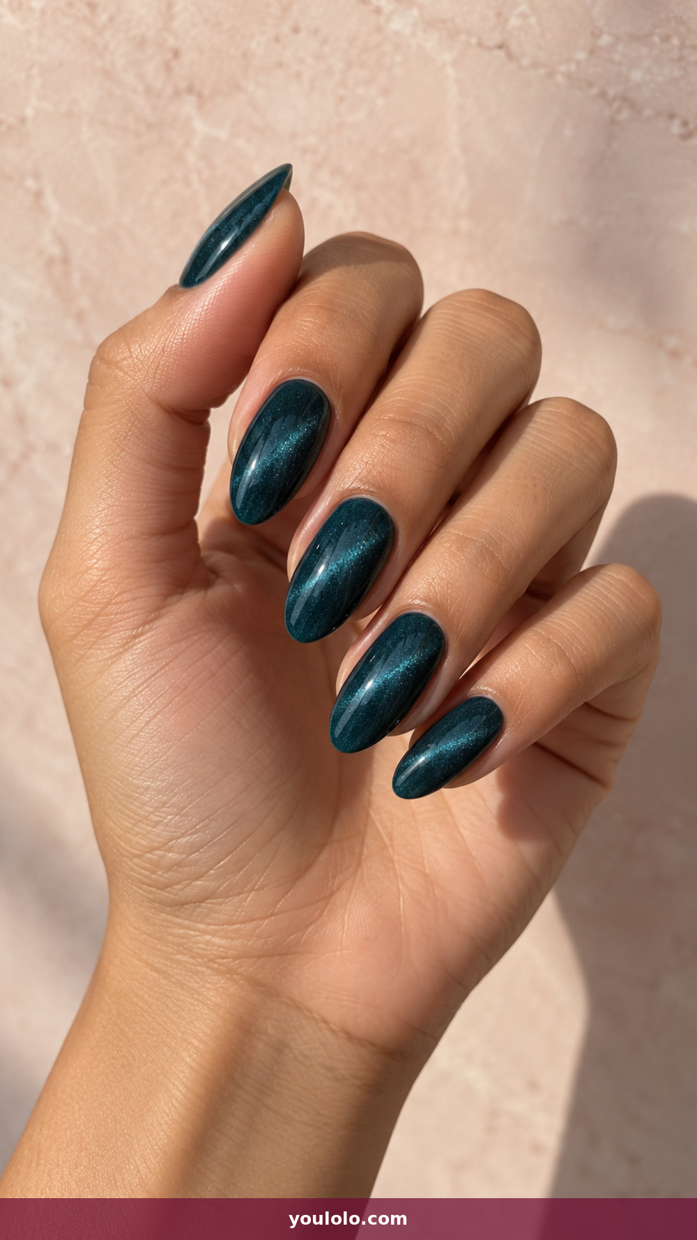 Sparkly Nails idea 16: Dark Teal Velvet in a realistic fall manicure
