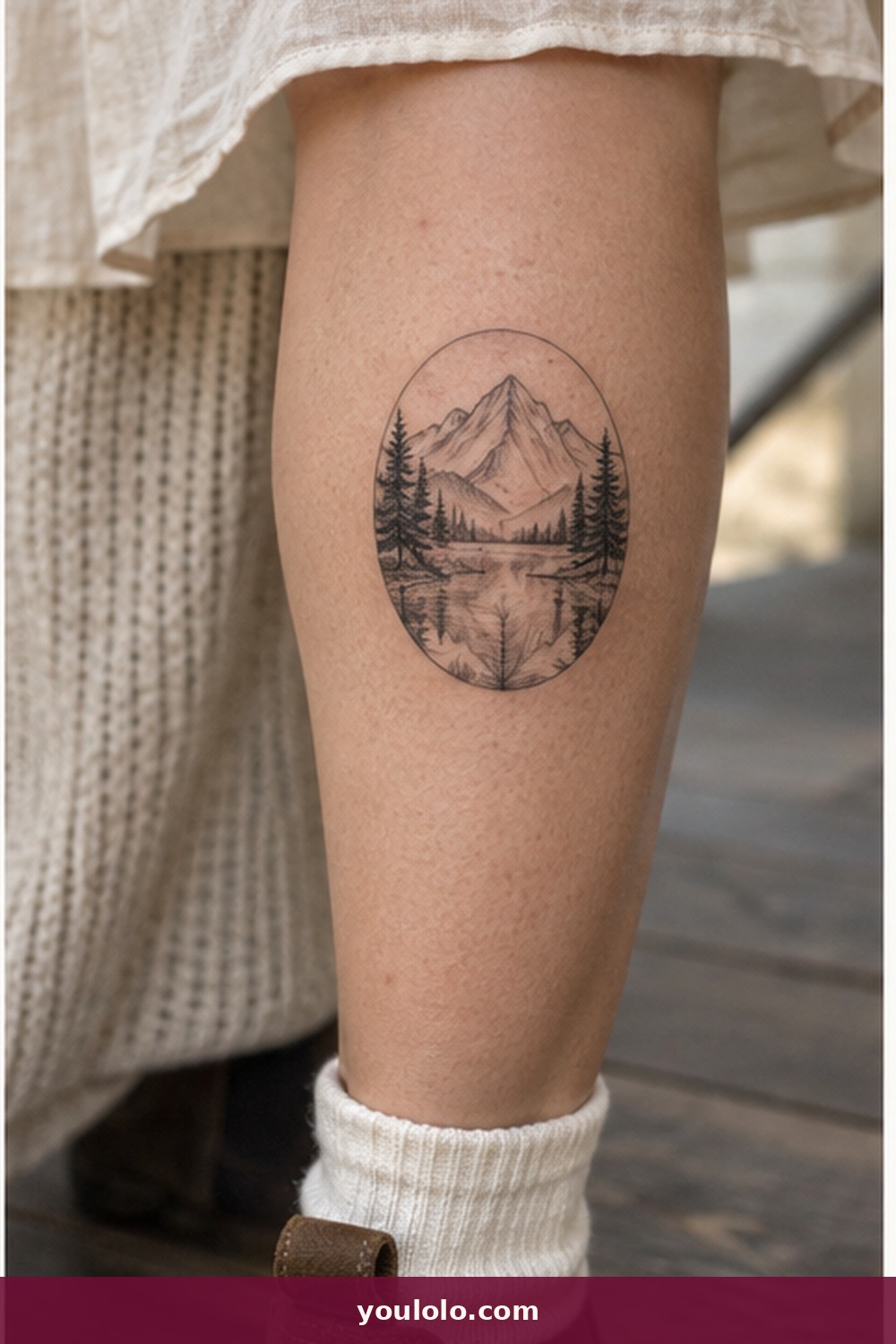 Mountain Lake in an Oval — idea 16 from Fine Line Tattoos for Women