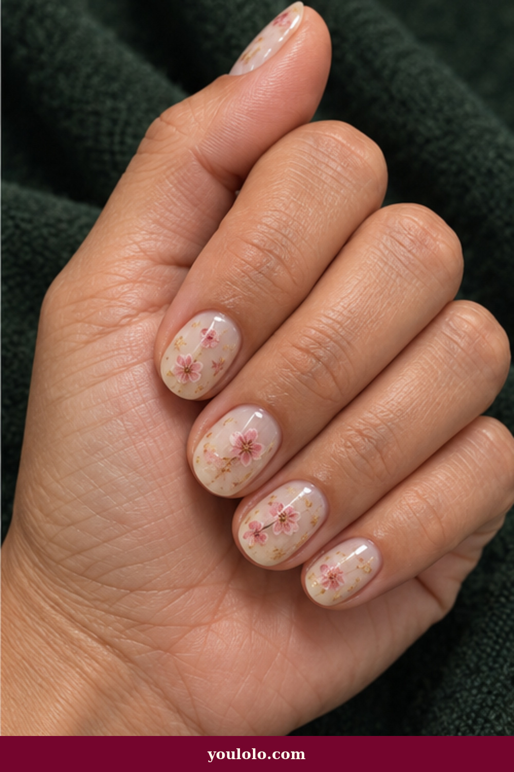 Pressed Blossom Neutral Cherry Blossom Nails idea