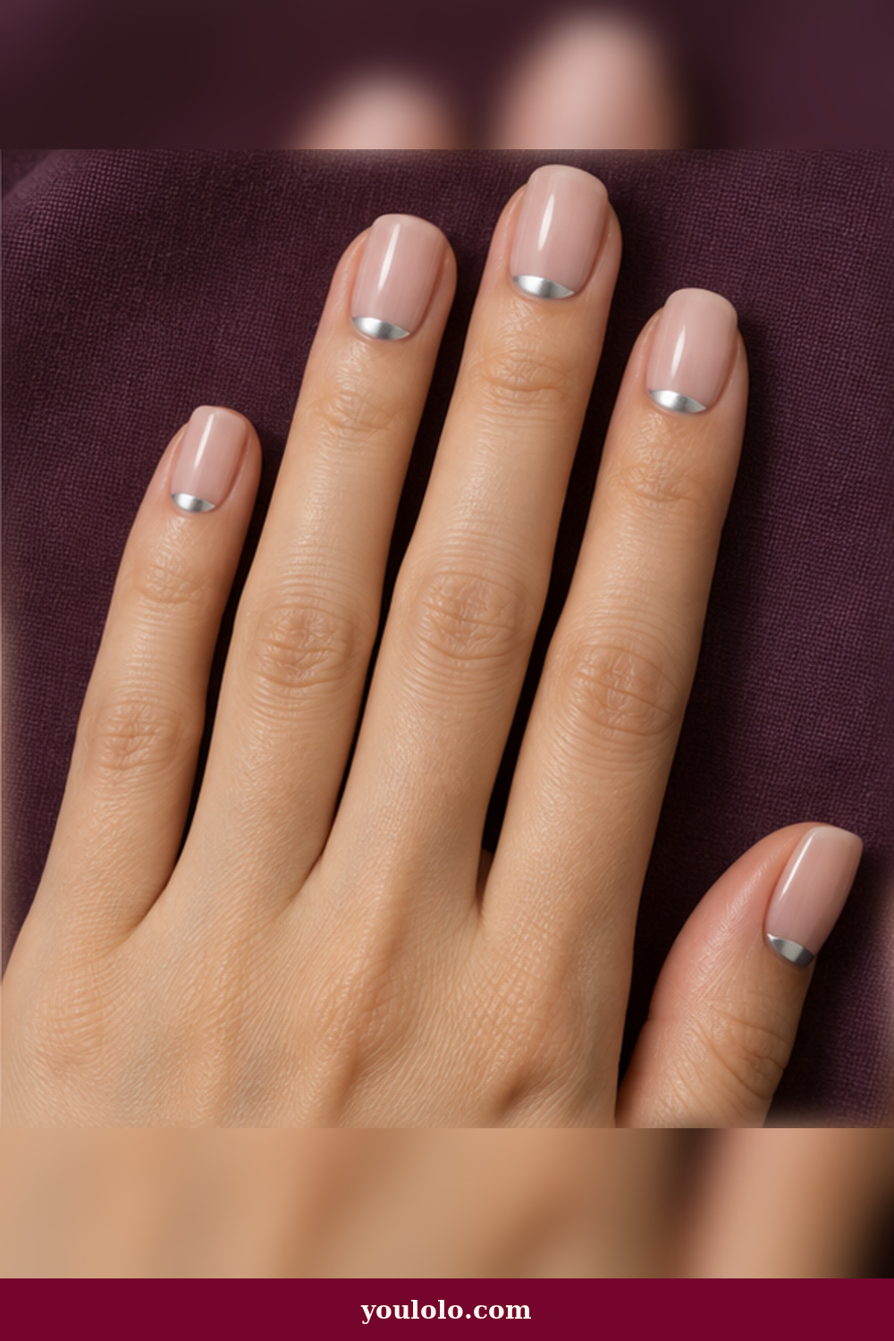 Silver Reverse-French Christmas Nails Short idea