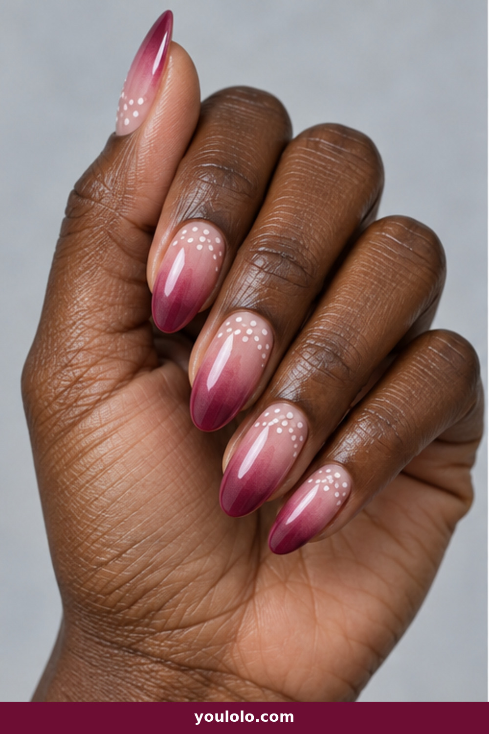Pink Polka Dot Nails idea 17: Berry Ombré Cuticle Dots