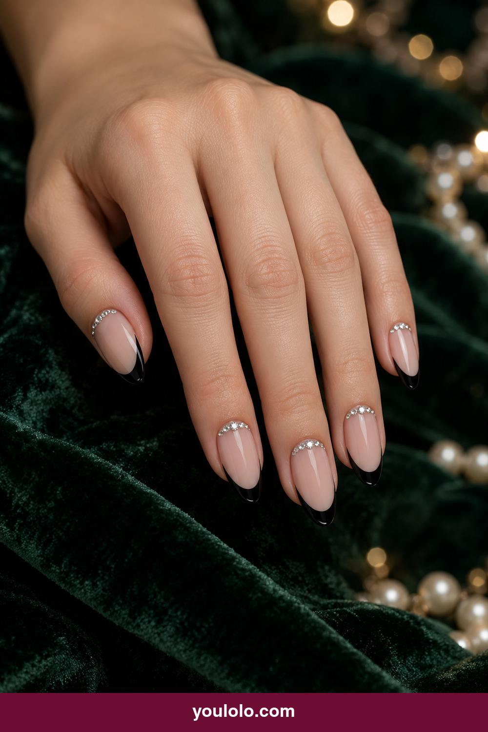 NYE Nails idea 17: Black Crystal Cuffs