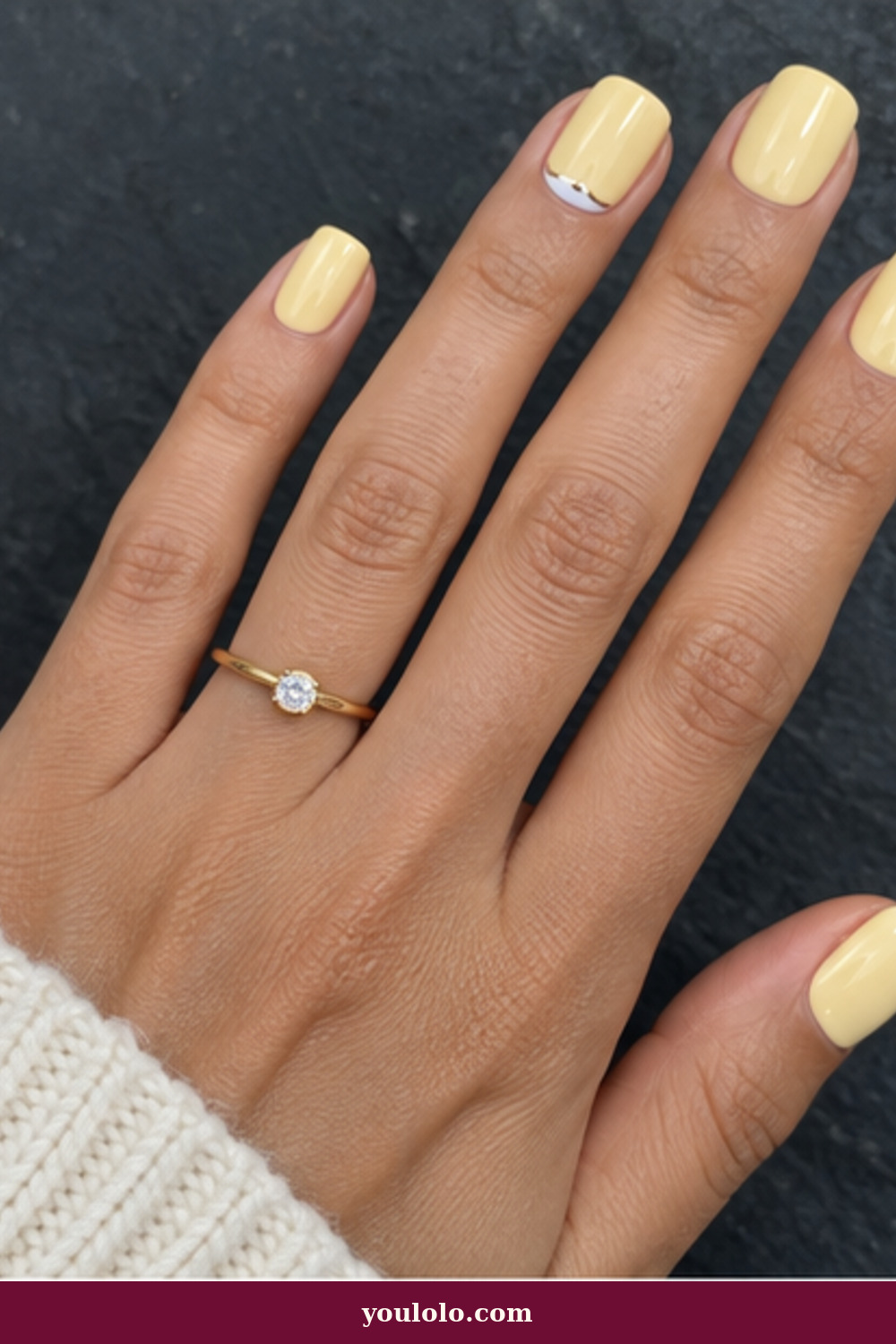 Squoval Nails idea 17: Butter Yellow Half-Moon