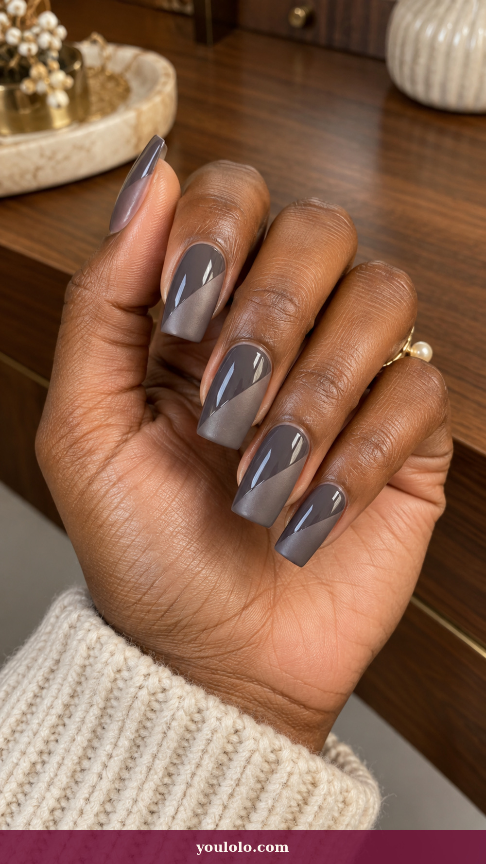 Long Square Nails idea 17: Slate Split Gloss on a realistic feminine hand
