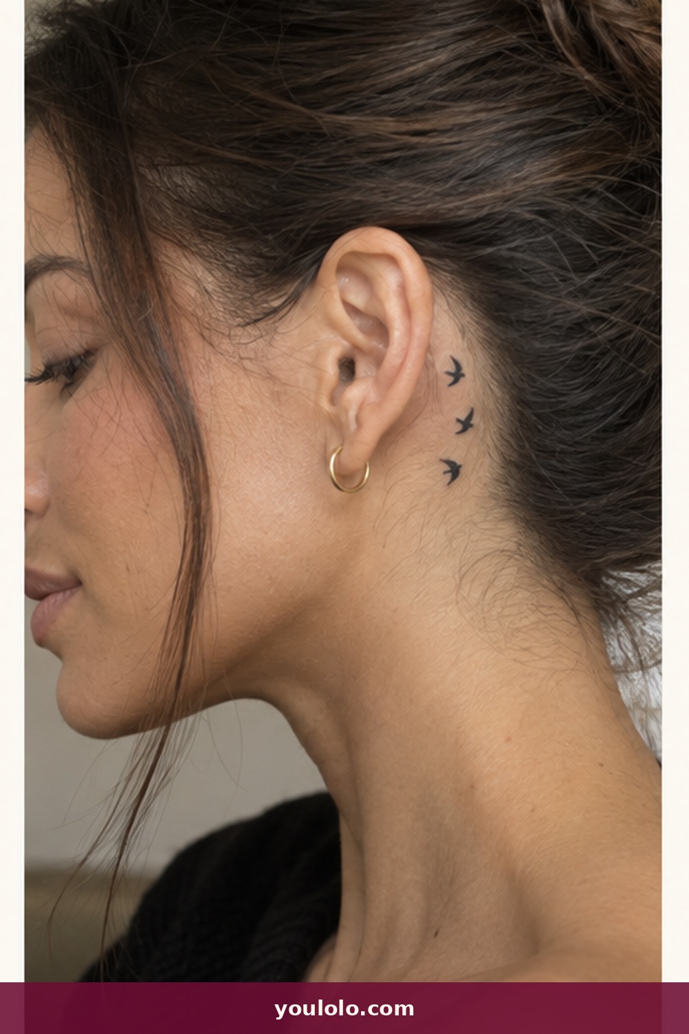 Three Birds in Flight — idea 17 from Behind the Ear Tattoos for Women