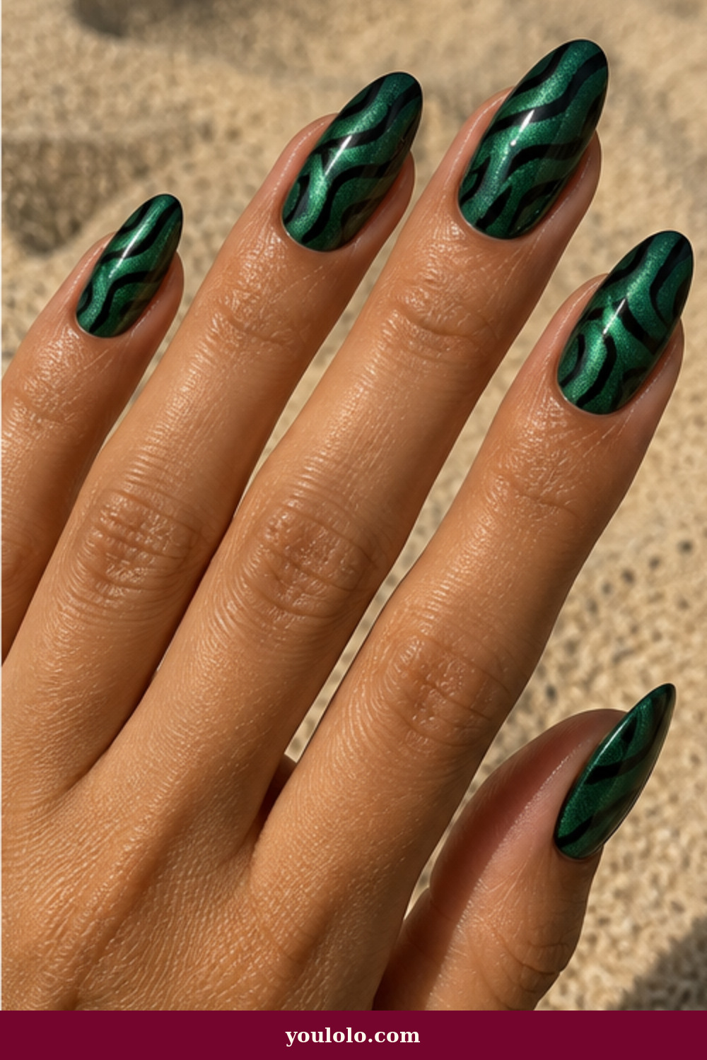 Emerald Green Nails idea 18: Emerald Zebra Cat-Eye