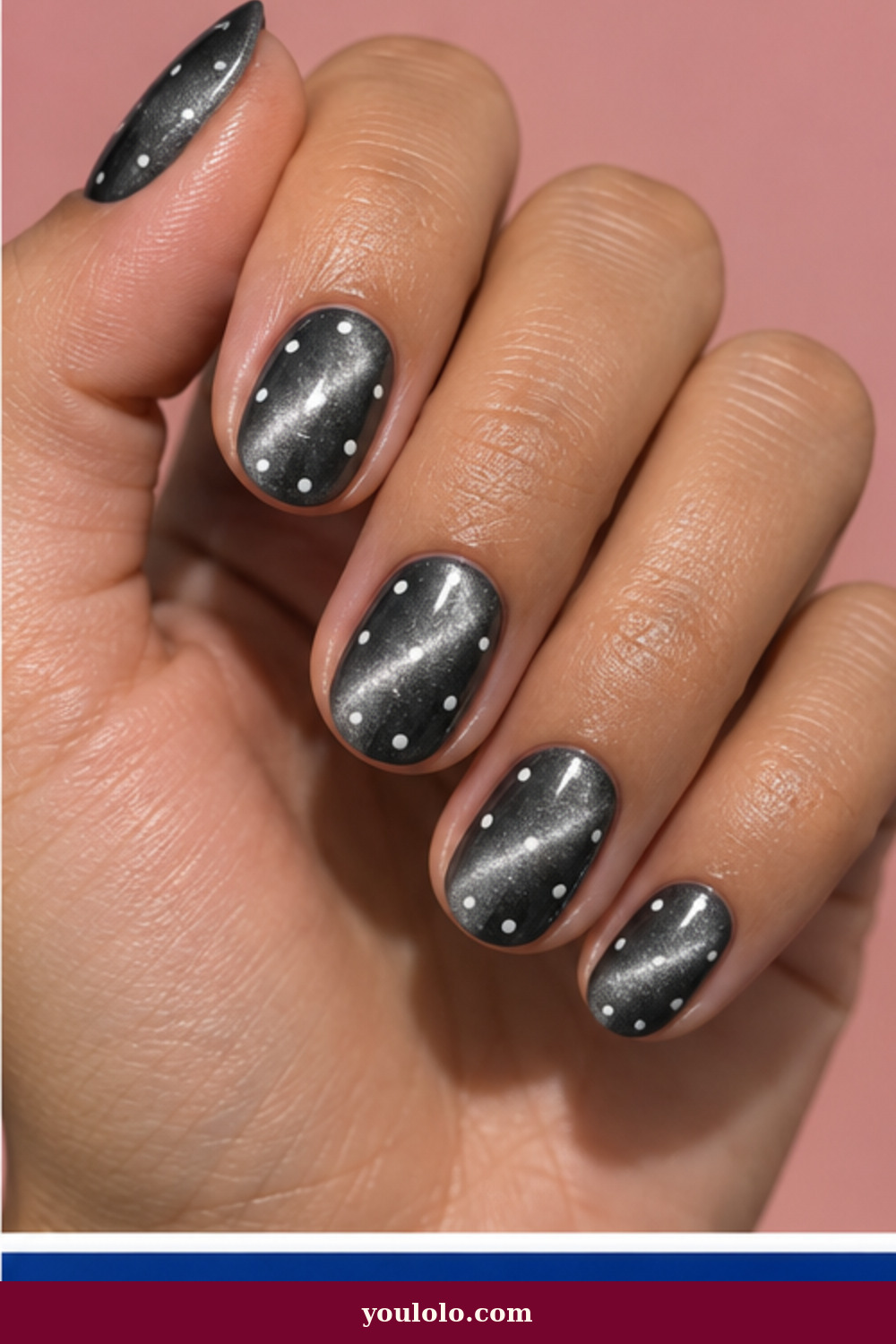 Simple Funky Nails idea 18: Gunmetal Polka Cat-Eye