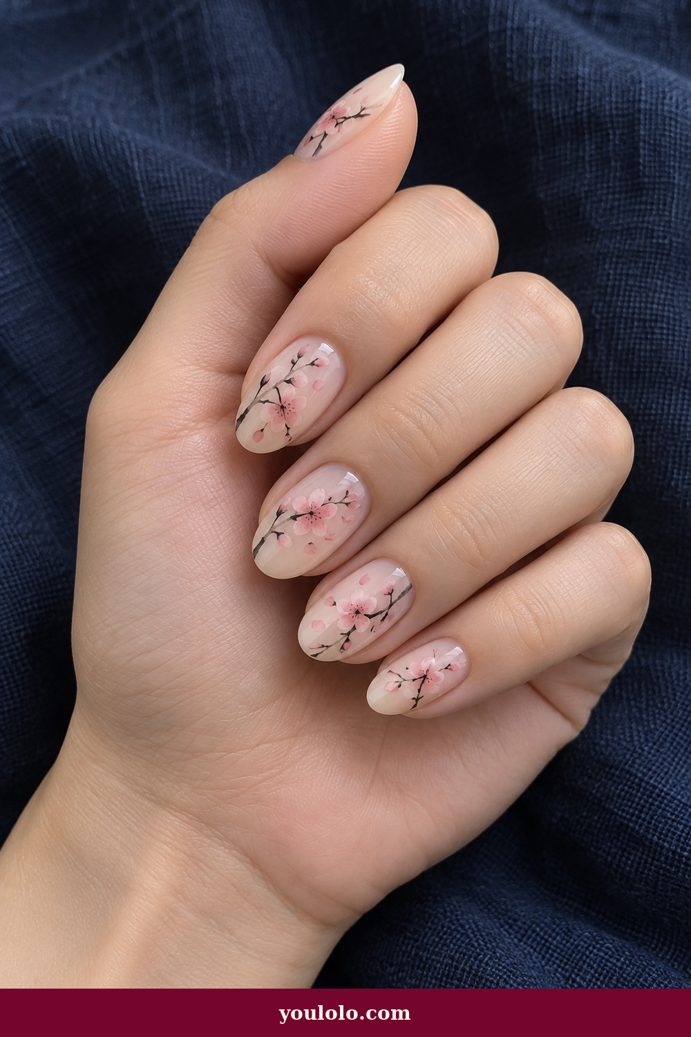 Ink-Style Sakura Cherry Blossom Nails idea