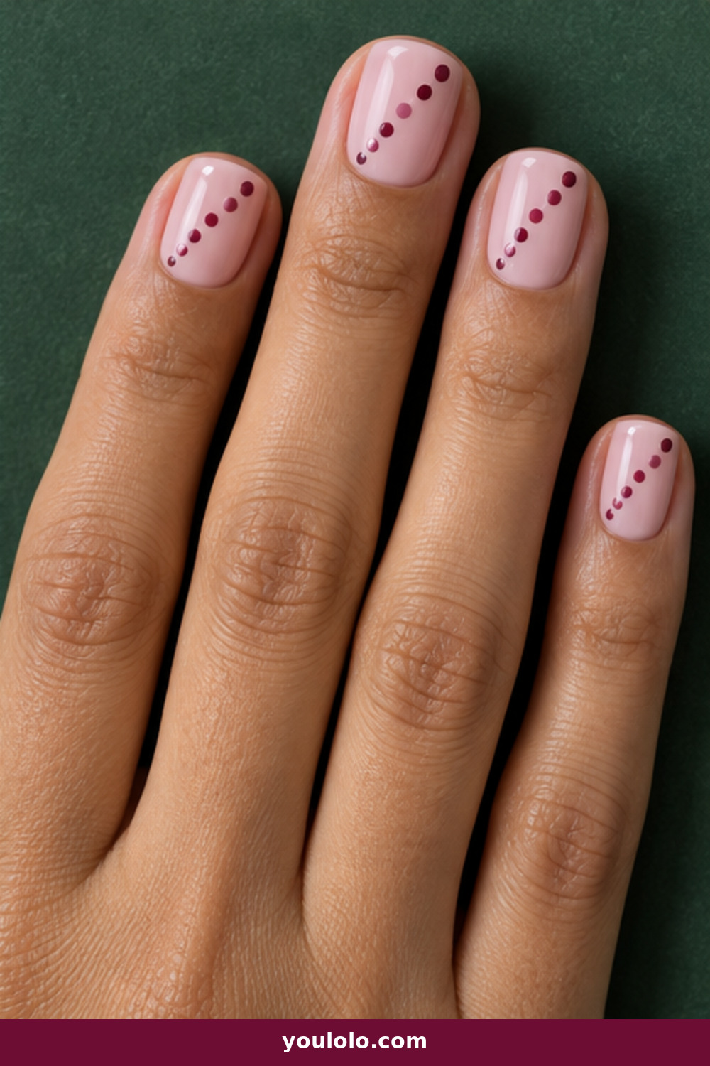Pink Polka Dot Nails idea 18: Latte Pink Diagonal Dots